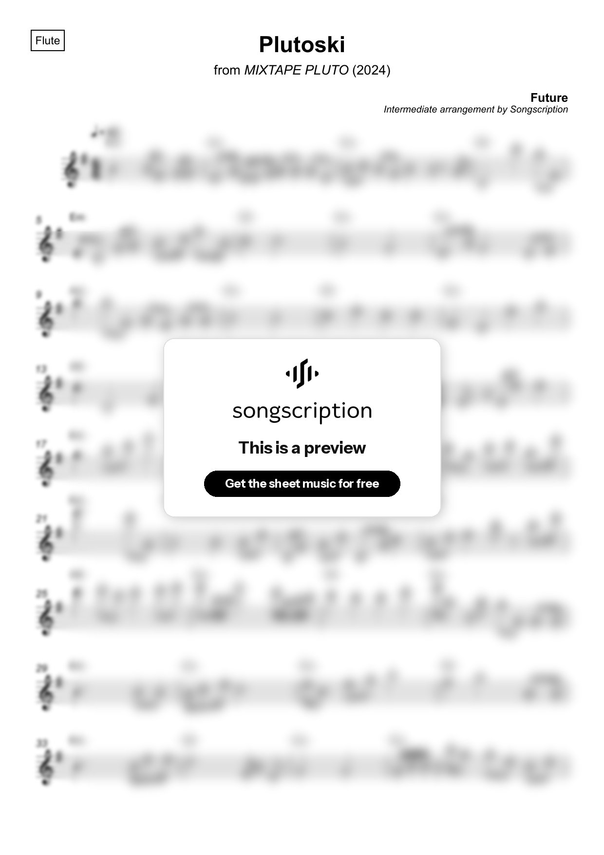 Intermediate Flute Sheet Music for "Plutoski" by Future