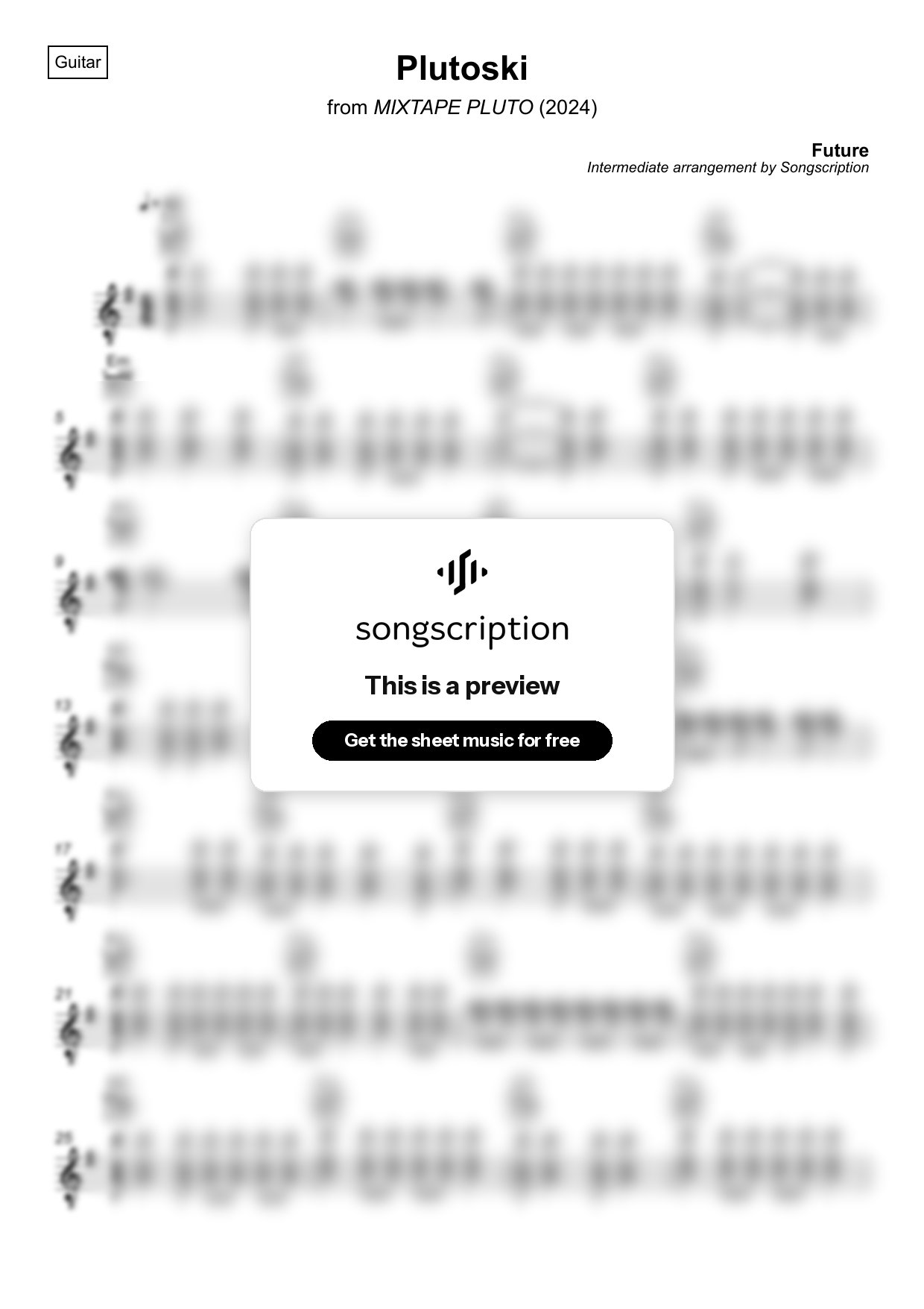 Intermediate Acoustic Guitar Sheet Music for "Plutoski" by Future