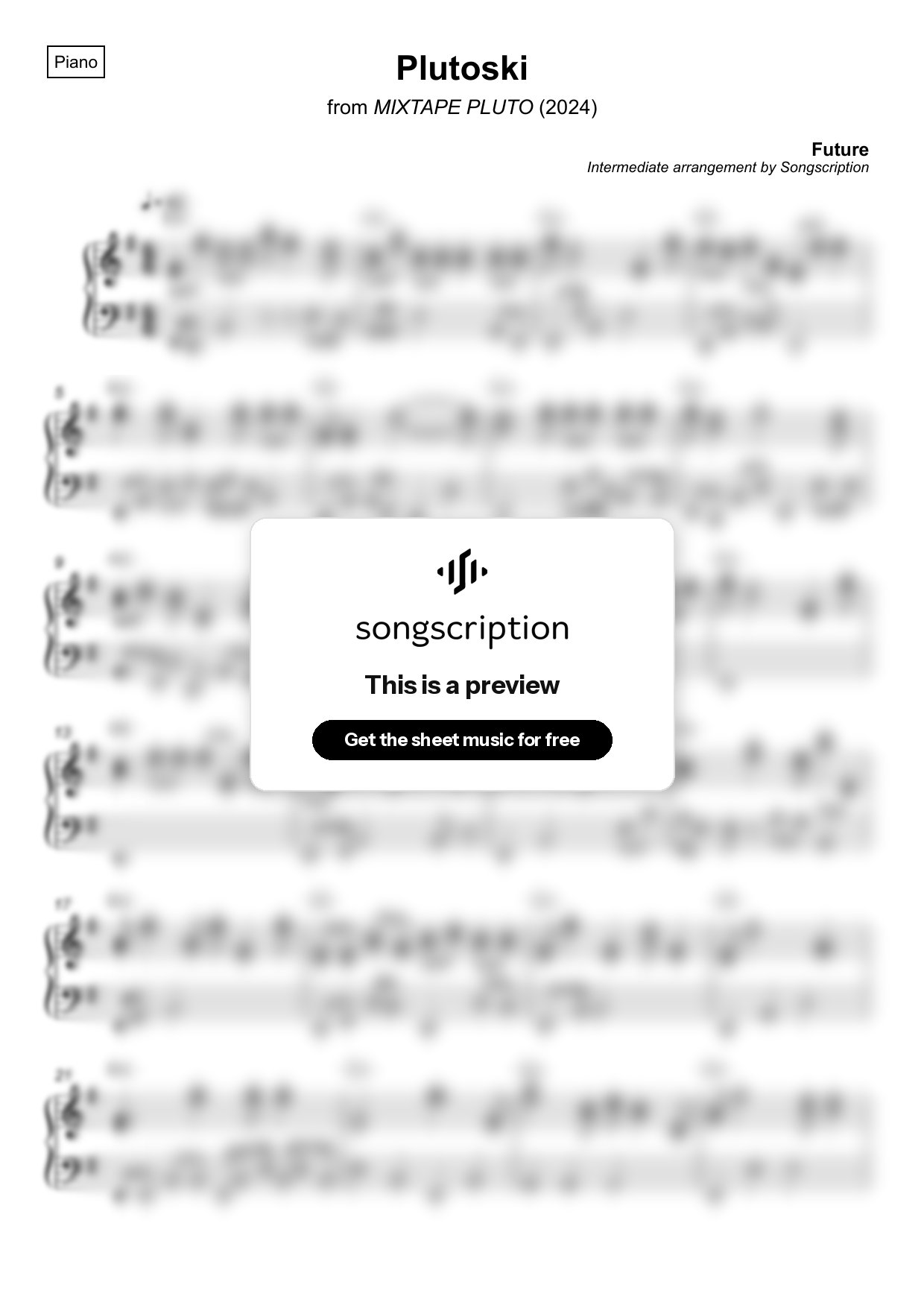 Intermediate Piano Sheet Music for "Plutoski" by Future