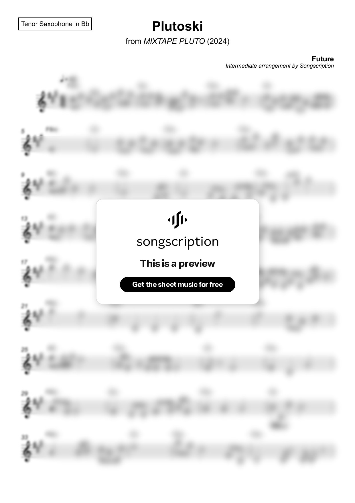 Intermediate Tenor Sax Sheet Music for "Plutoski" by Future
