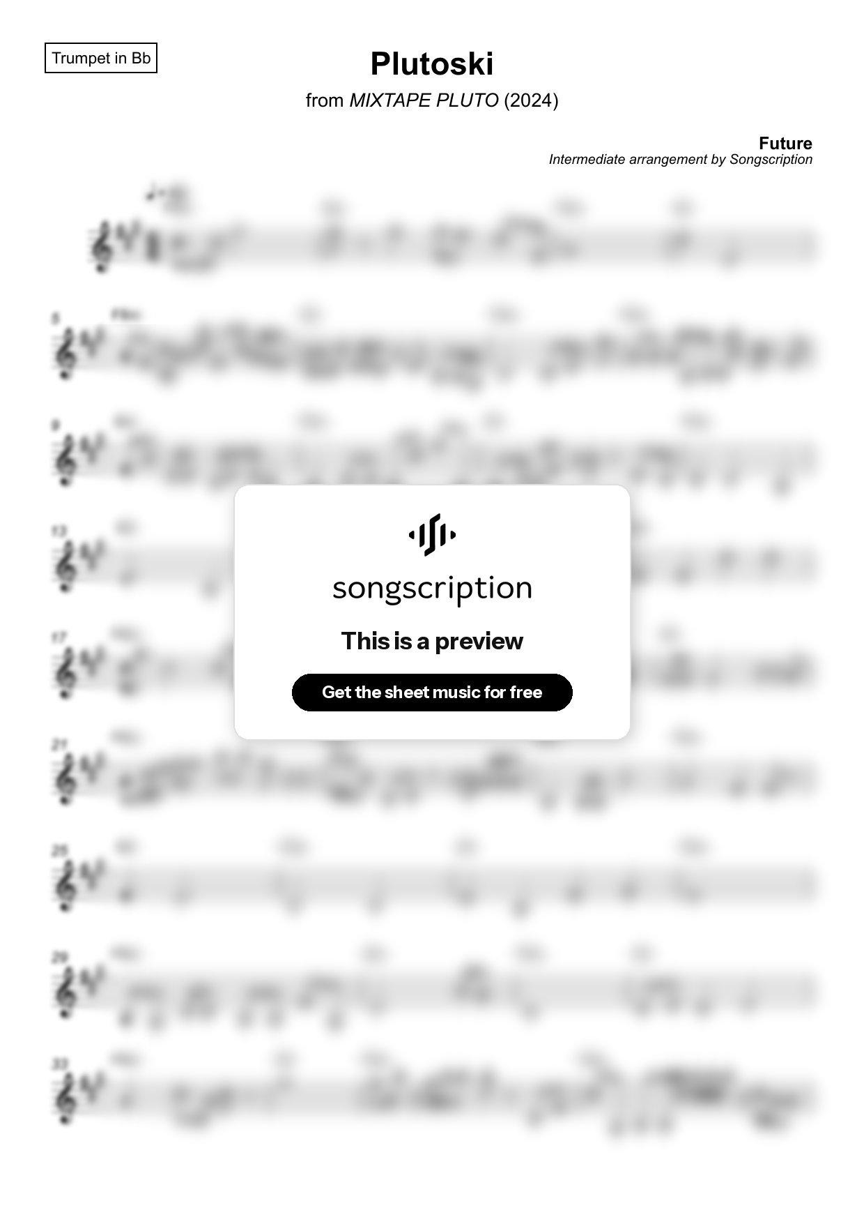 Intermediate Trumpet Sheet Music for "Plutoski" by Future