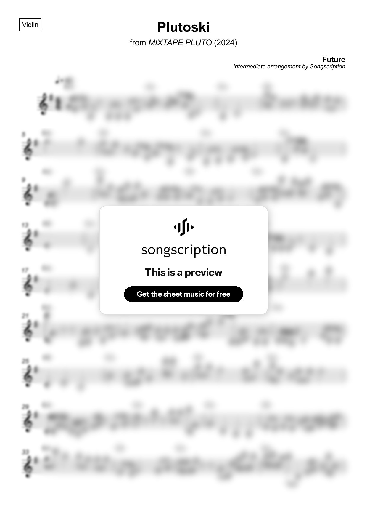 Intermediate Violin Sheet Music for "Plutoski" by Future