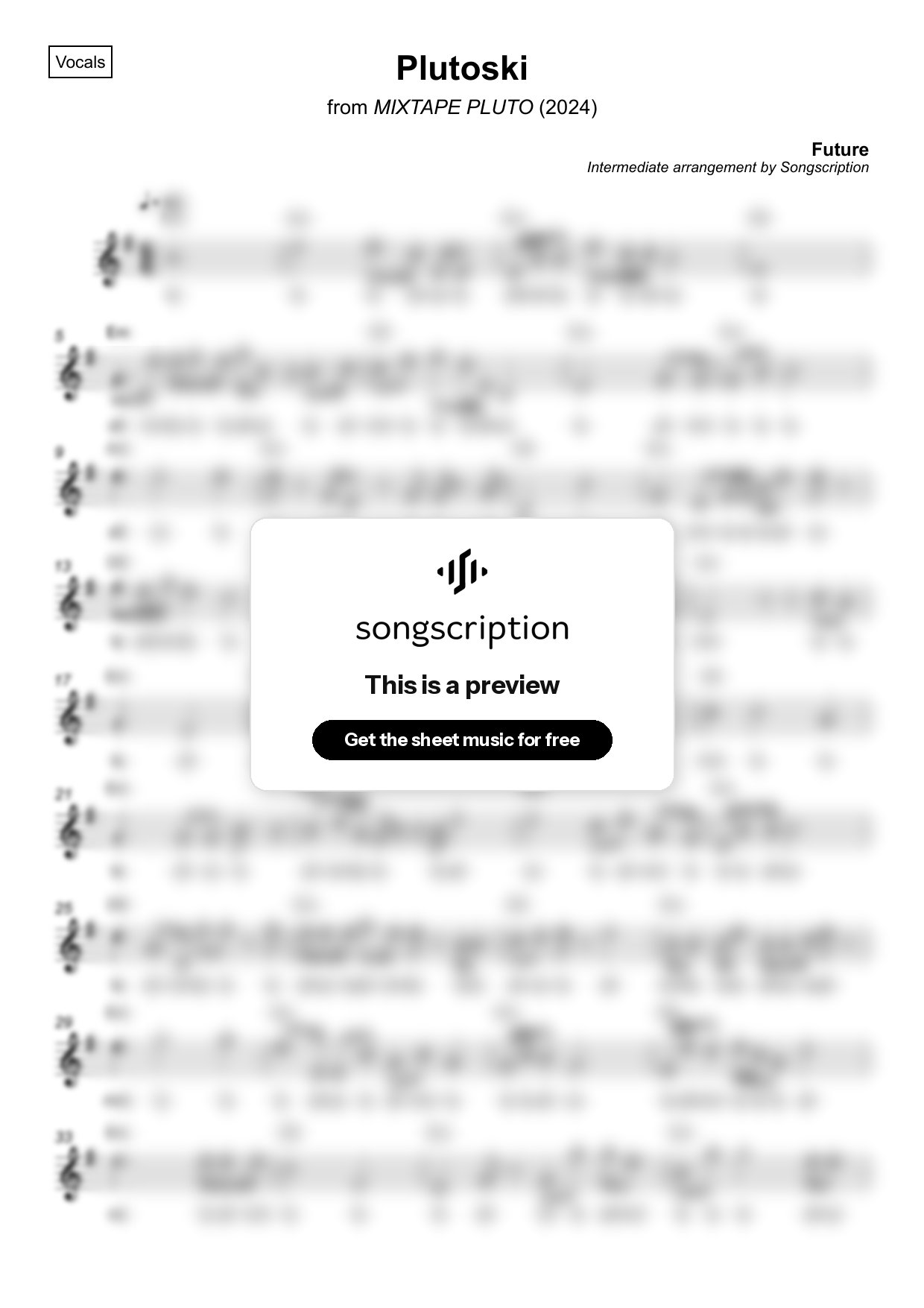 Intermediate Vocals Sheet Music for "Plutoski" by Future