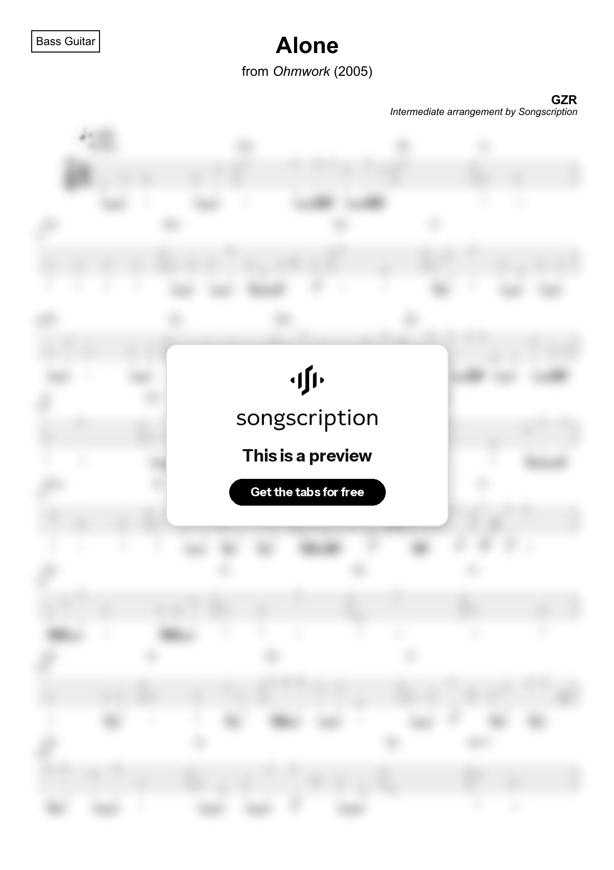 Intermediate Bass Guitar Tabs for "Alone" by GZR