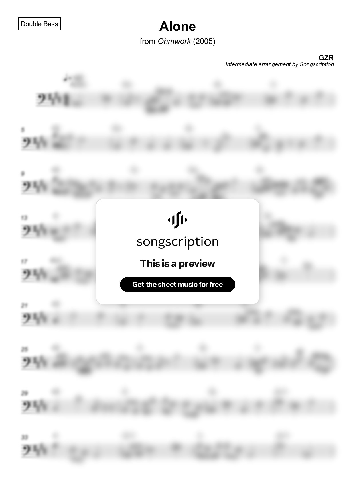 Intermediate Double Bass Sheet Music for "Alone" by GZR