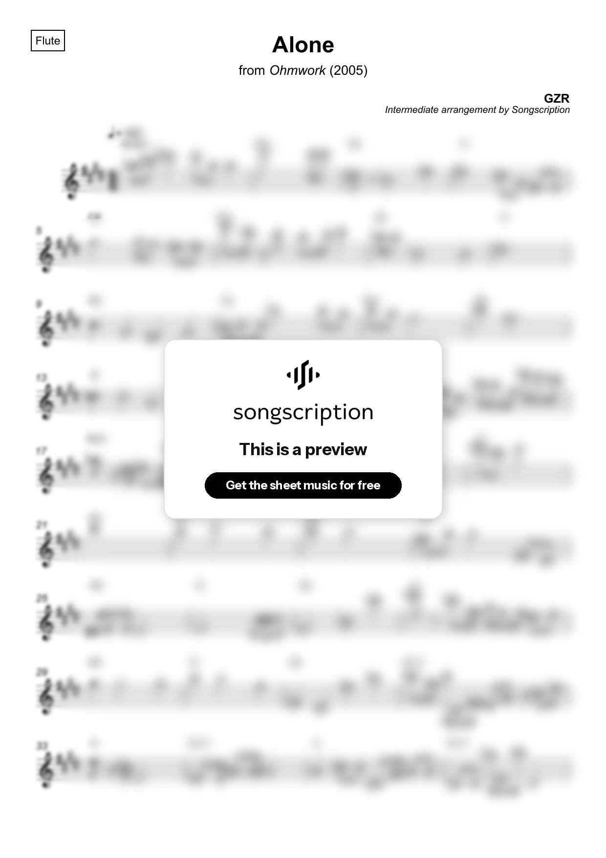 Intermediate Flute Sheet Music for "Alone" by GZR
