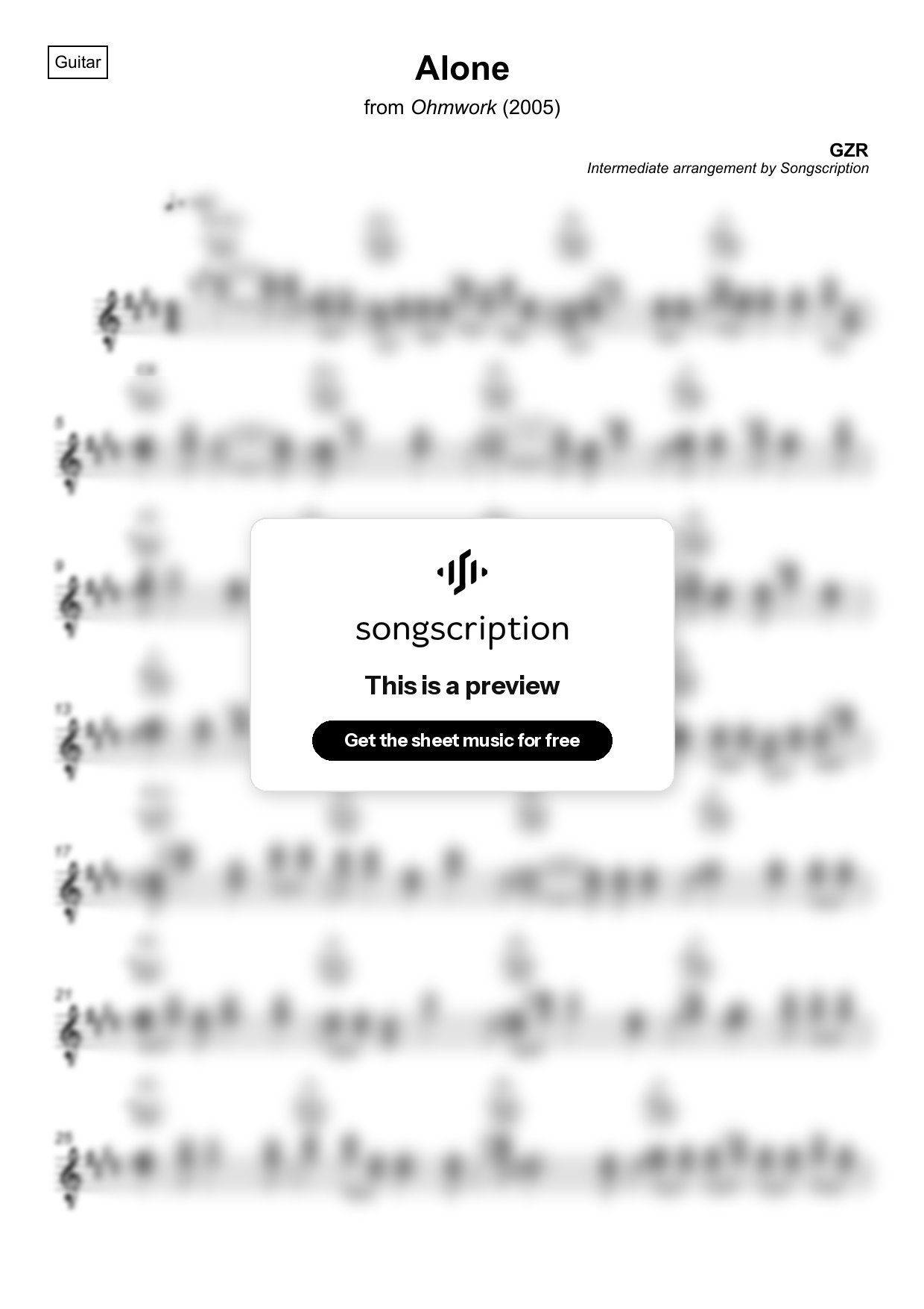 Intermediate Acoustic Guitar Sheet Music for "Alone" by GZR