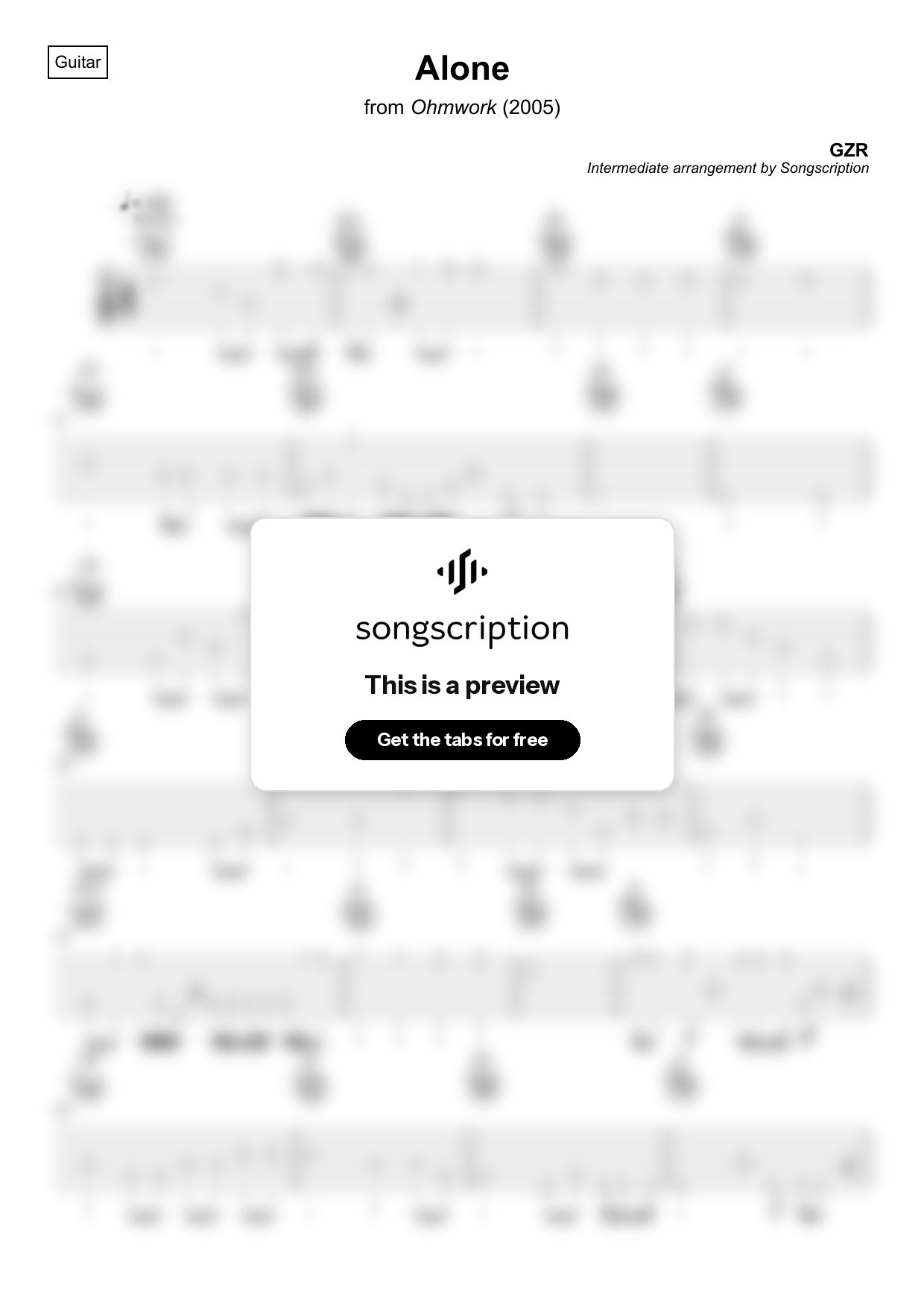 Intermediate Acoustic Guitar Tabs for "Alone" by GZR