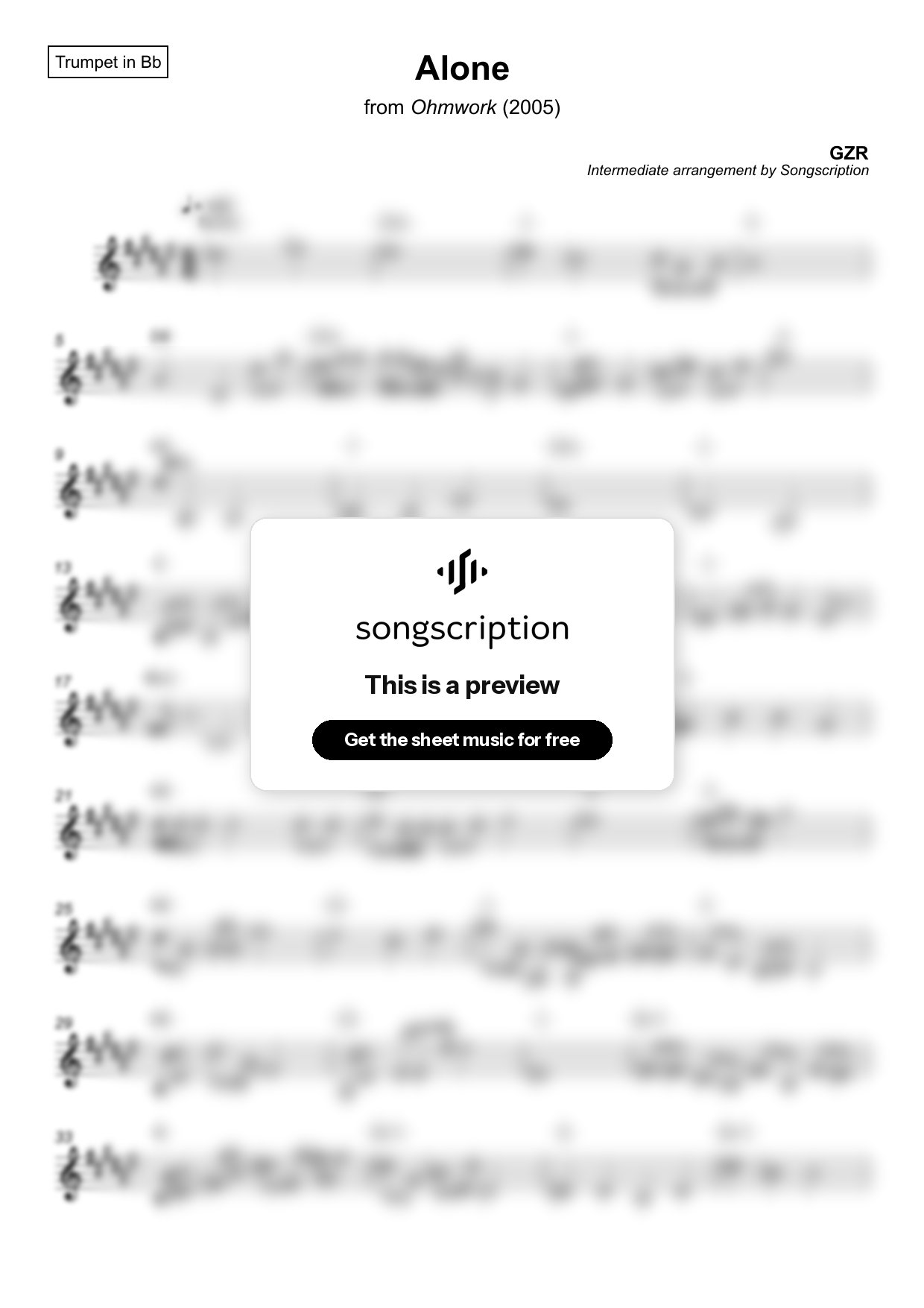 Intermediate Trumpet Sheet Music for "Alone" by GZR