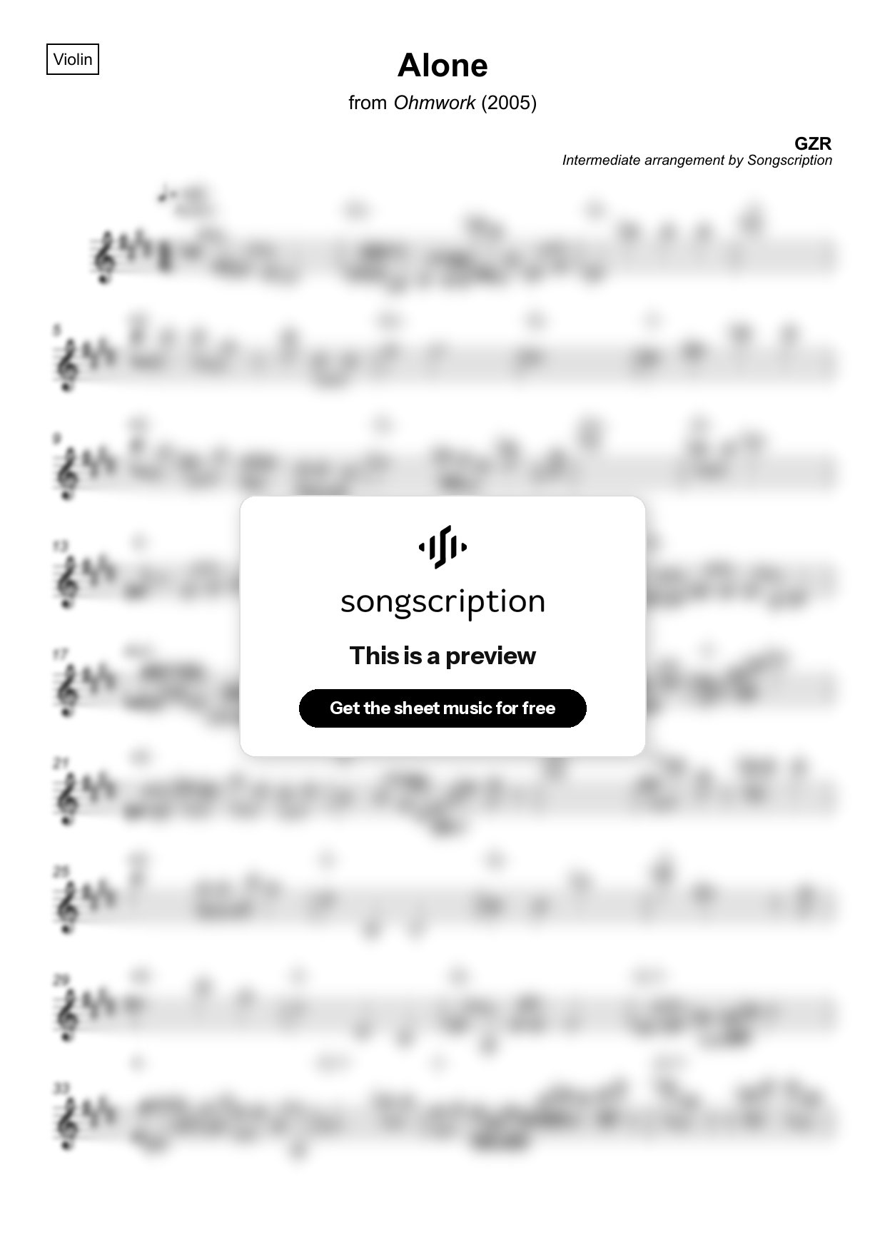 Intermediate Violin Sheet Music for "Alone" by GZR