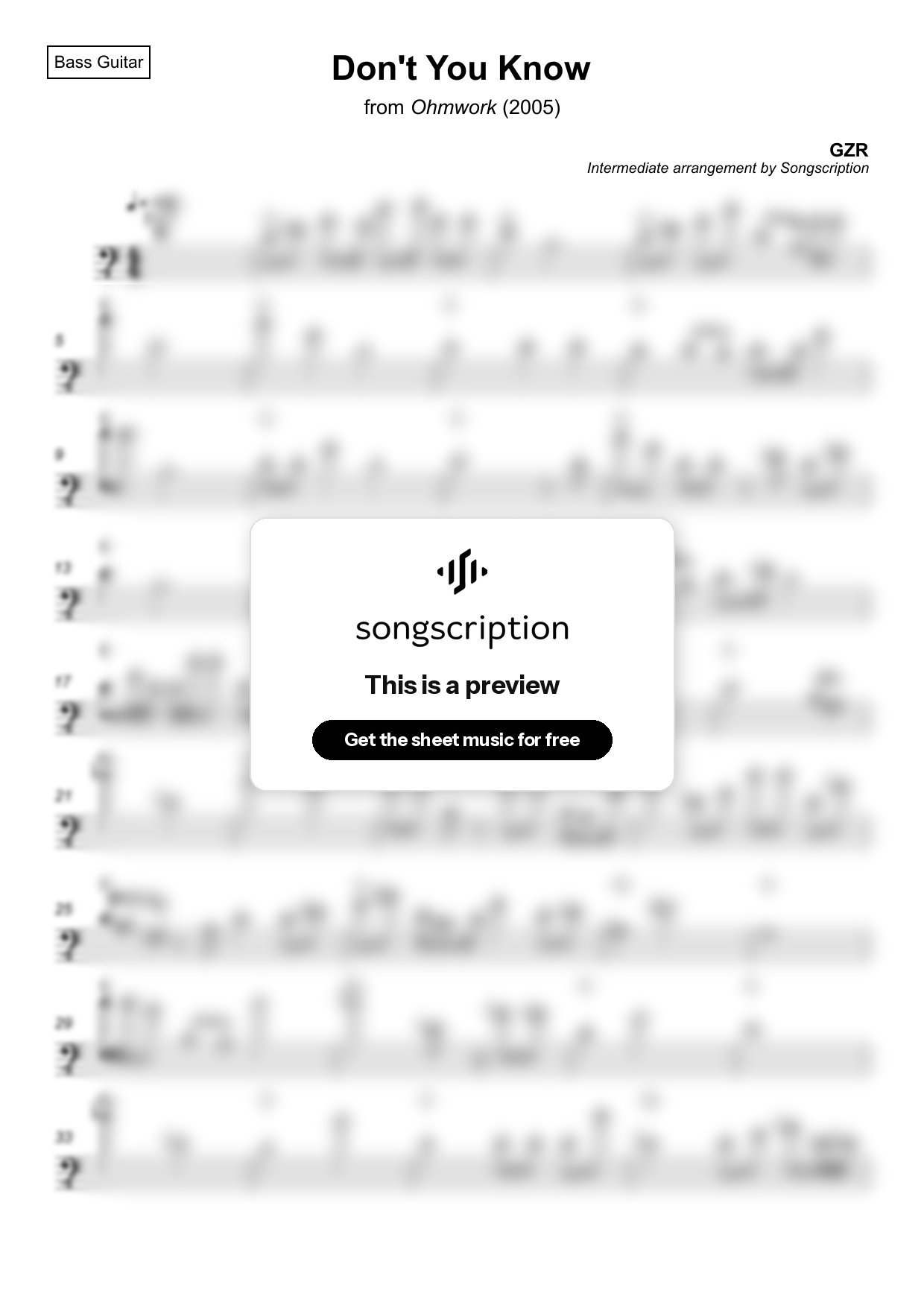 Intermediate Bass Guitar Sheet Music for "Don't You Know" by GZR