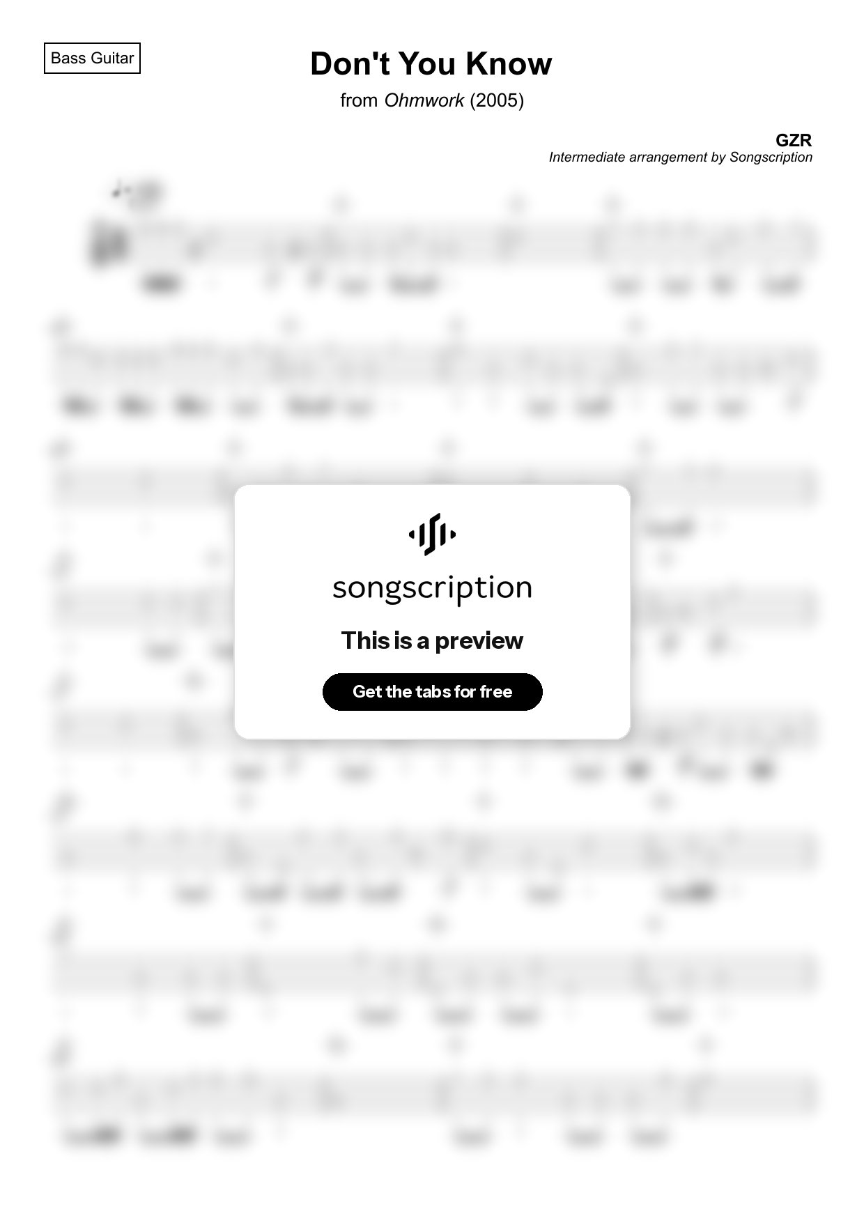 Intermediate Bass Guitar Tabs for "Don't You Know" by GZR