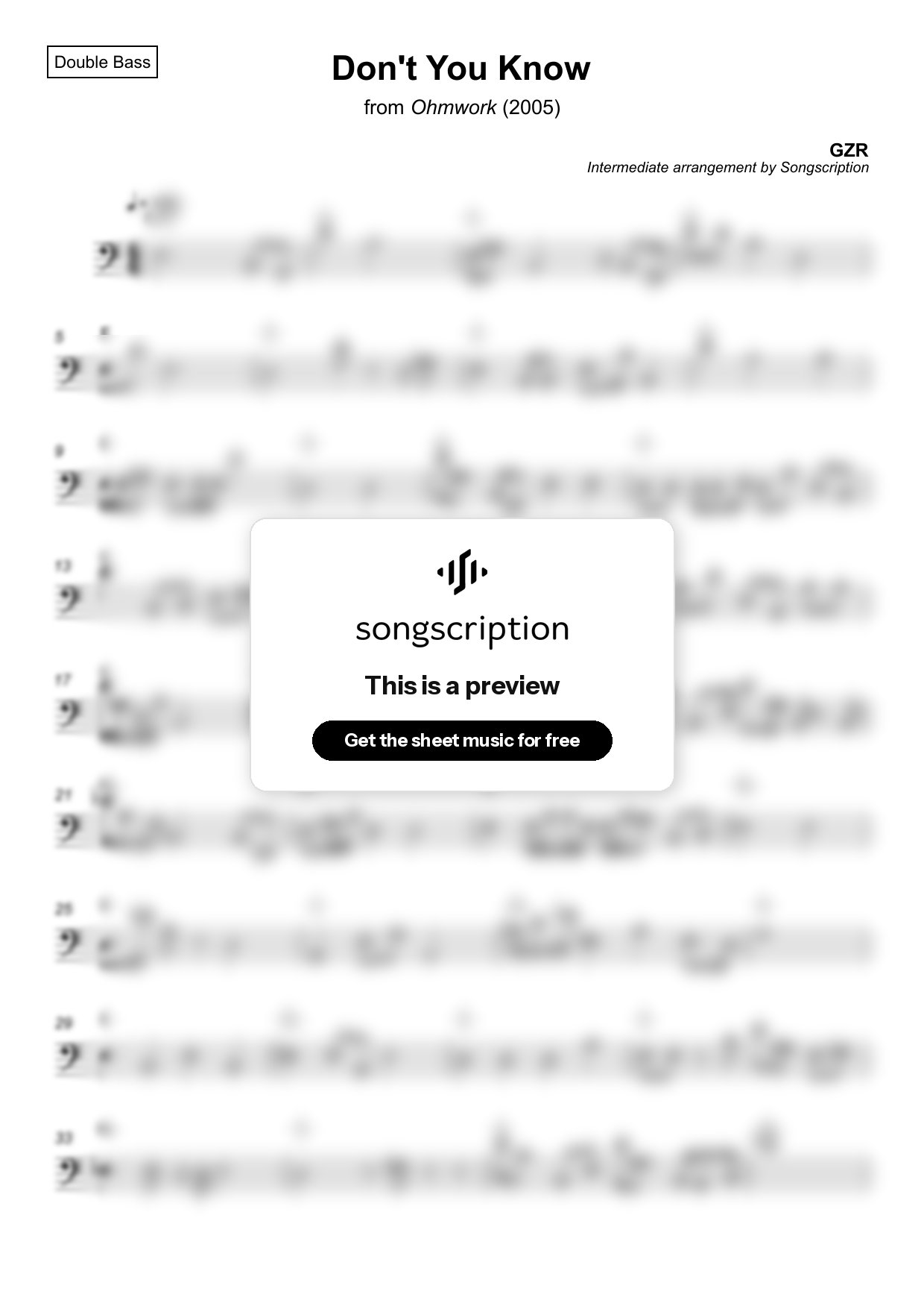 Intermediate Double Bass Sheet Music for "Don't You Know" by GZR