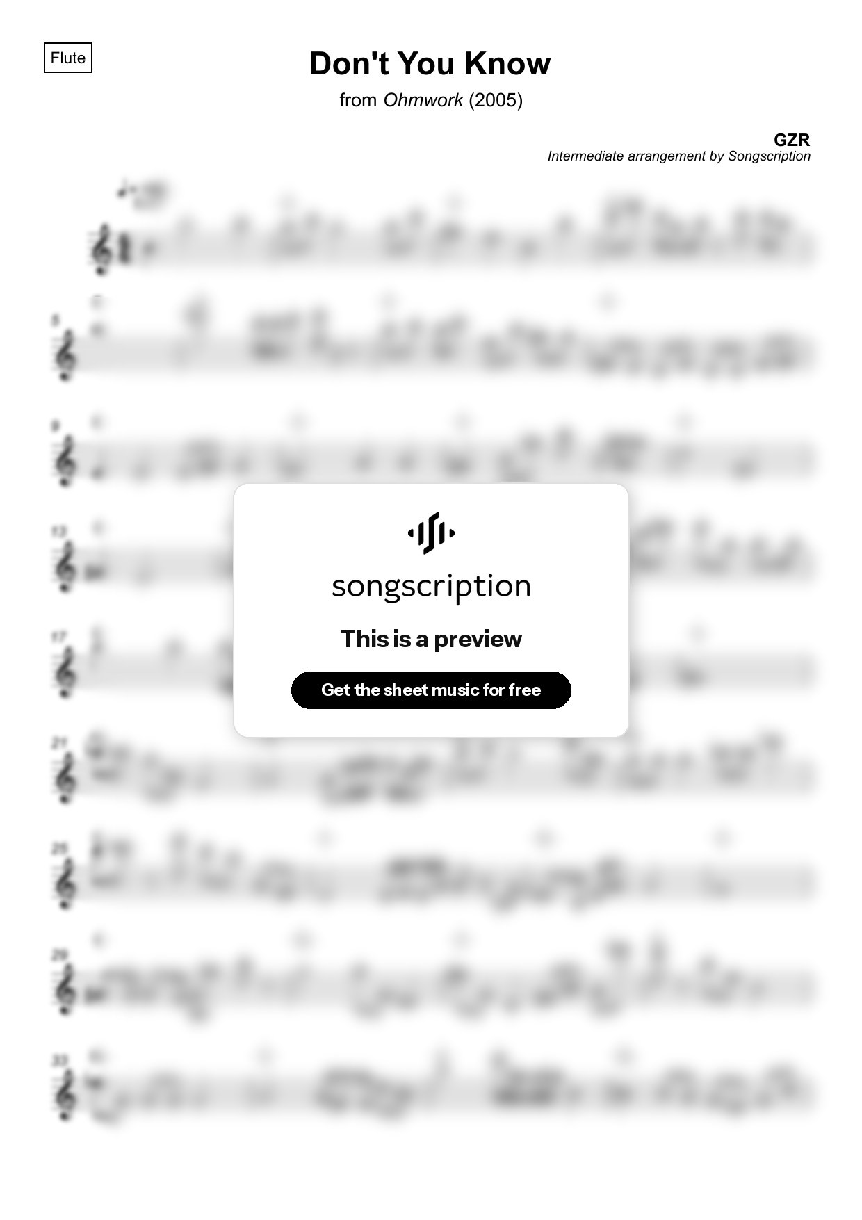 Intermediate Flute Sheet Music for "Don't You Know" by GZR