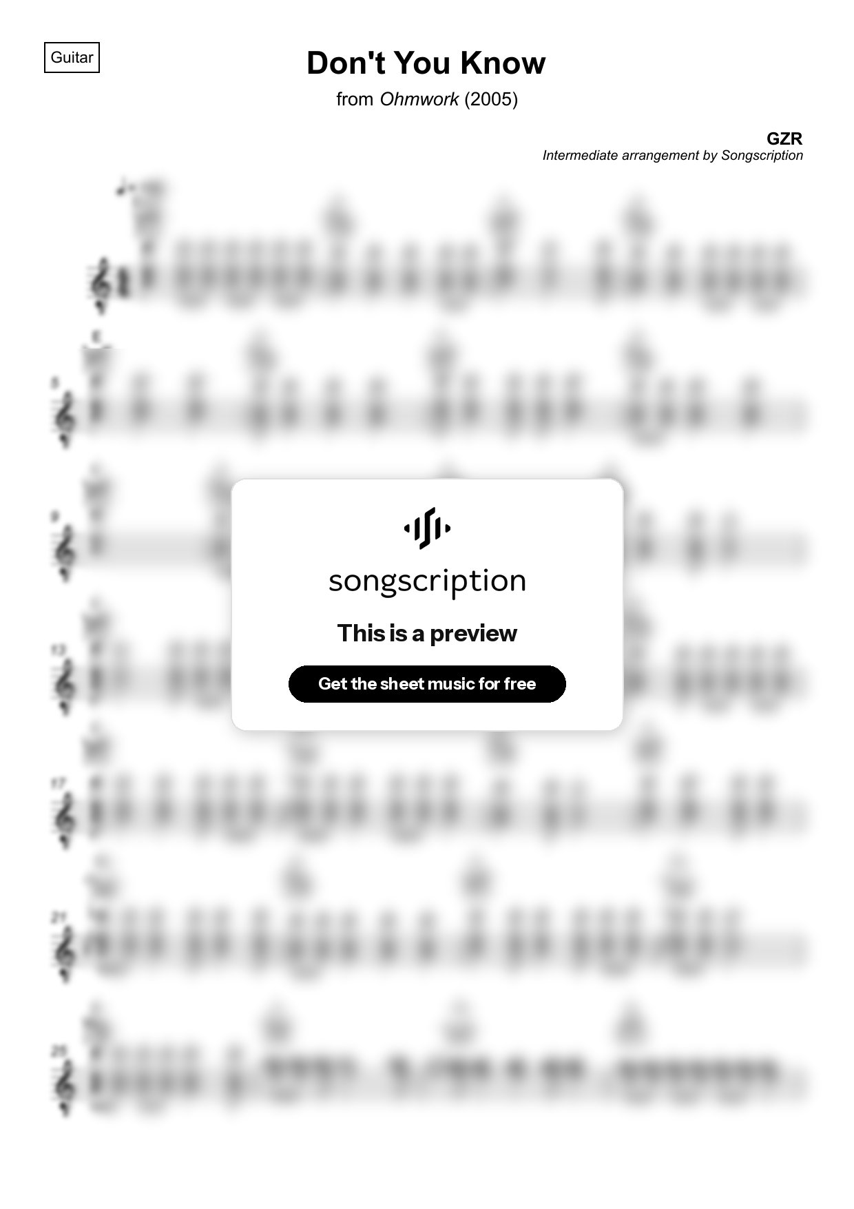 Intermediate Acoustic Guitar Sheet Music for "Don't You Know" by GZR