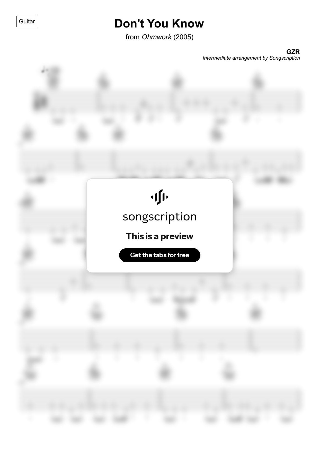 Intermediate Acoustic Guitar Tabs for "Don't You Know" by GZR