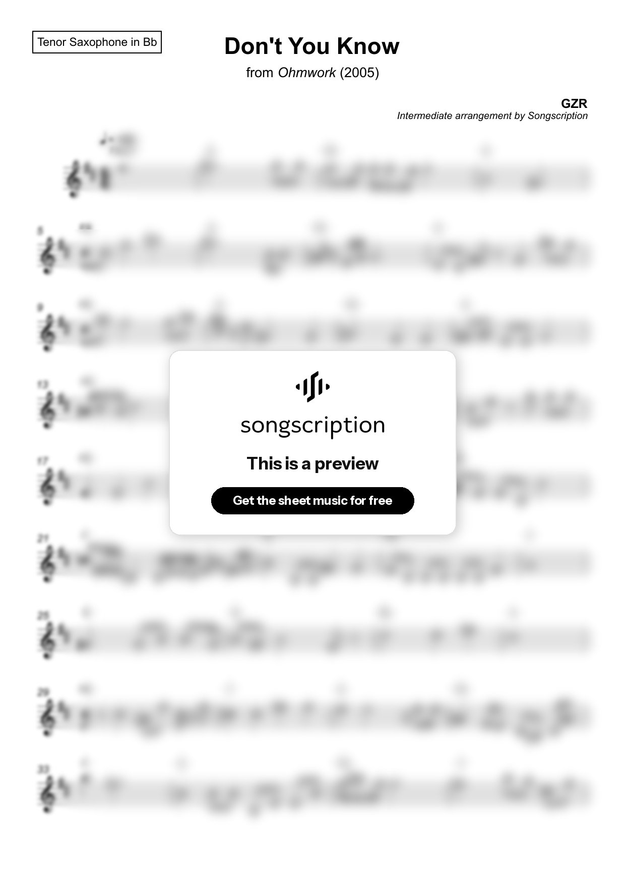 Intermediate Tenor Sax Sheet Music for "Don't You Know" by GZR