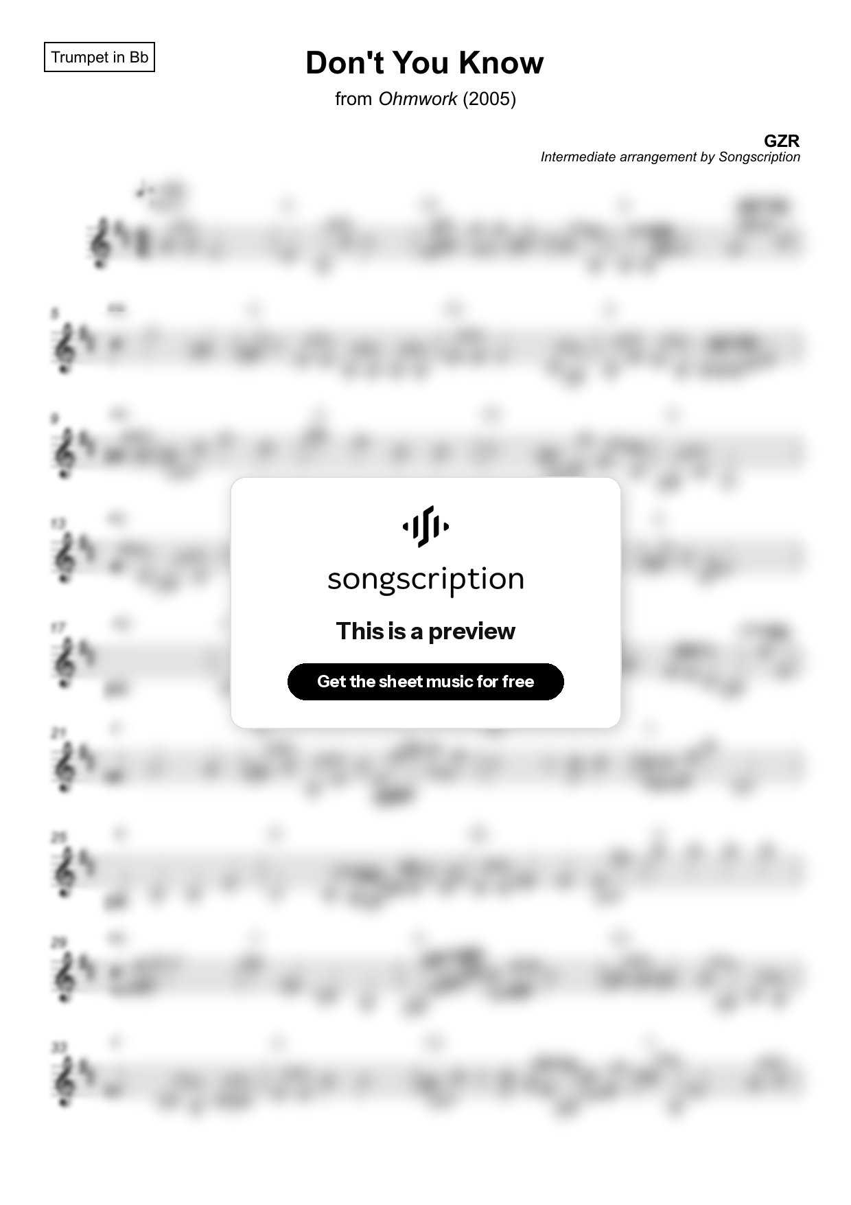 Intermediate Trumpet Sheet Music for "Don't You Know" by GZR