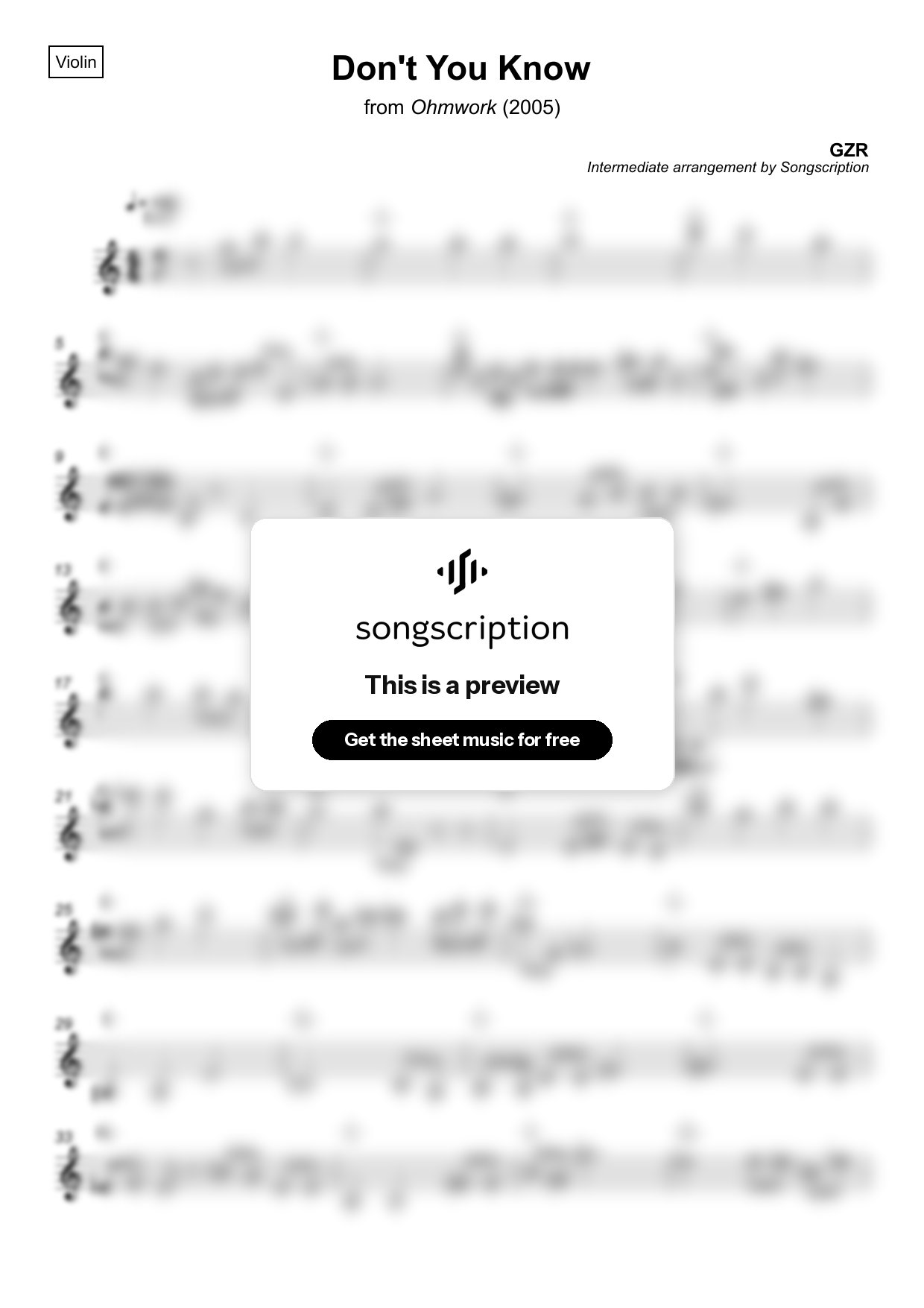 Intermediate Violin Sheet Music for "Don't You Know" by GZR