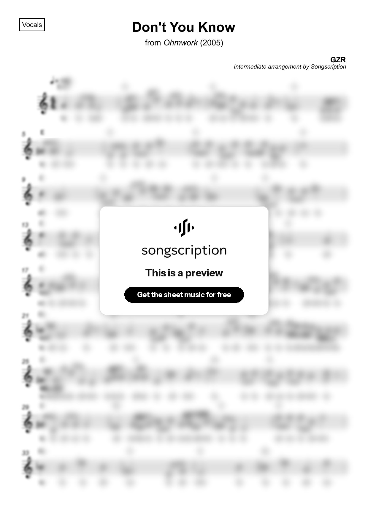 Intermediate Vocals Sheet Music for "Don't You Know" by GZR