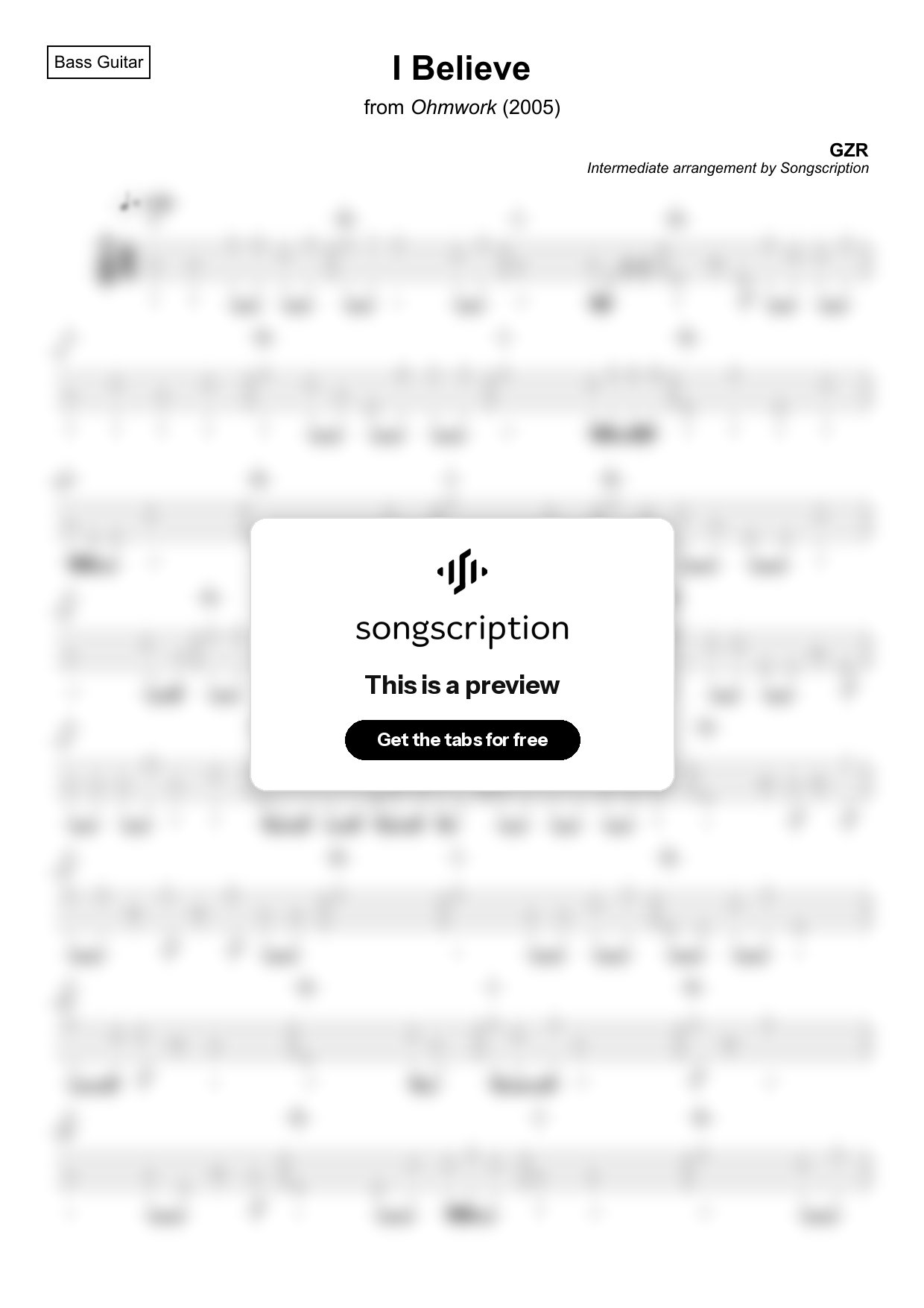Intermediate Bass Guitar Tabs for "I Believe" by GZR