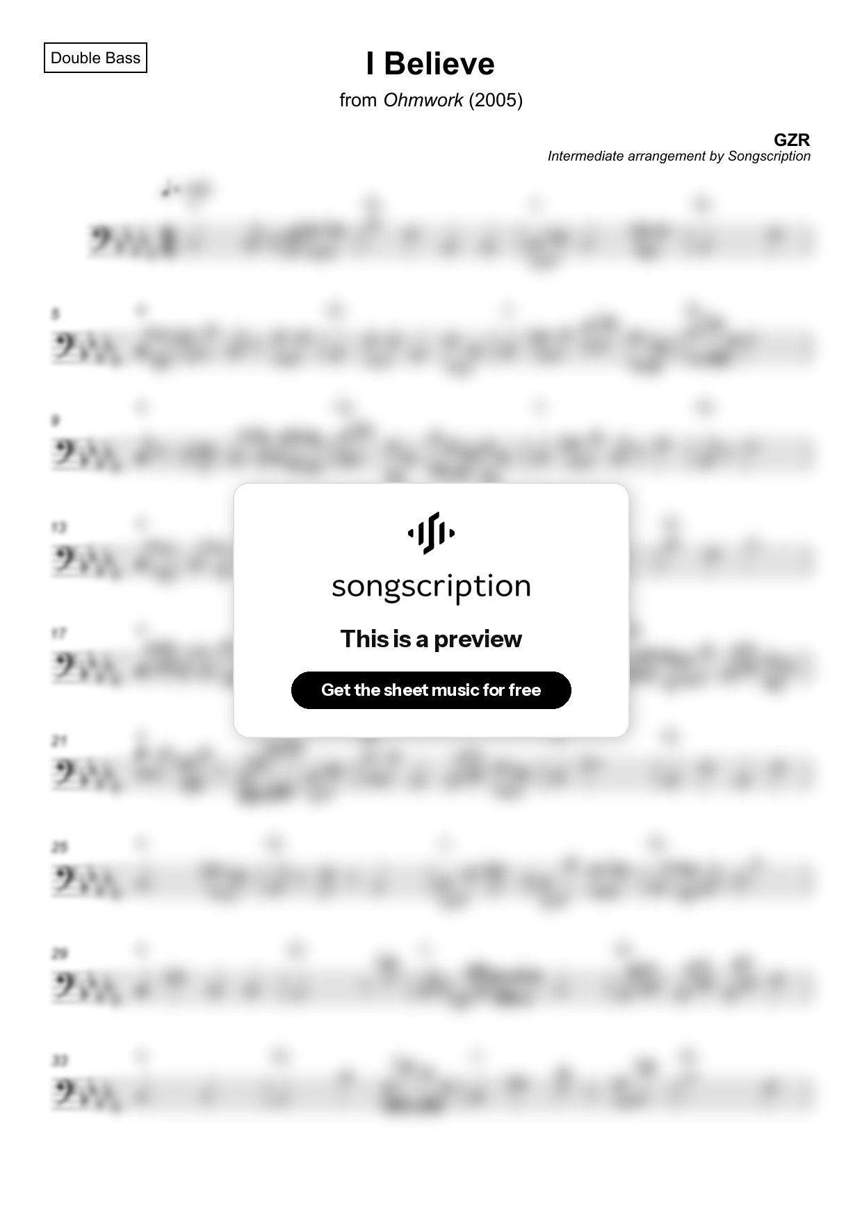 Intermediate Double Bass Sheet Music for "I Believe" by GZR