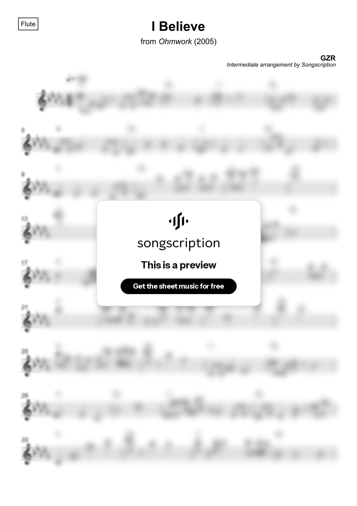 Intermediate Flute Sheet Music for "I Believe" by GZR