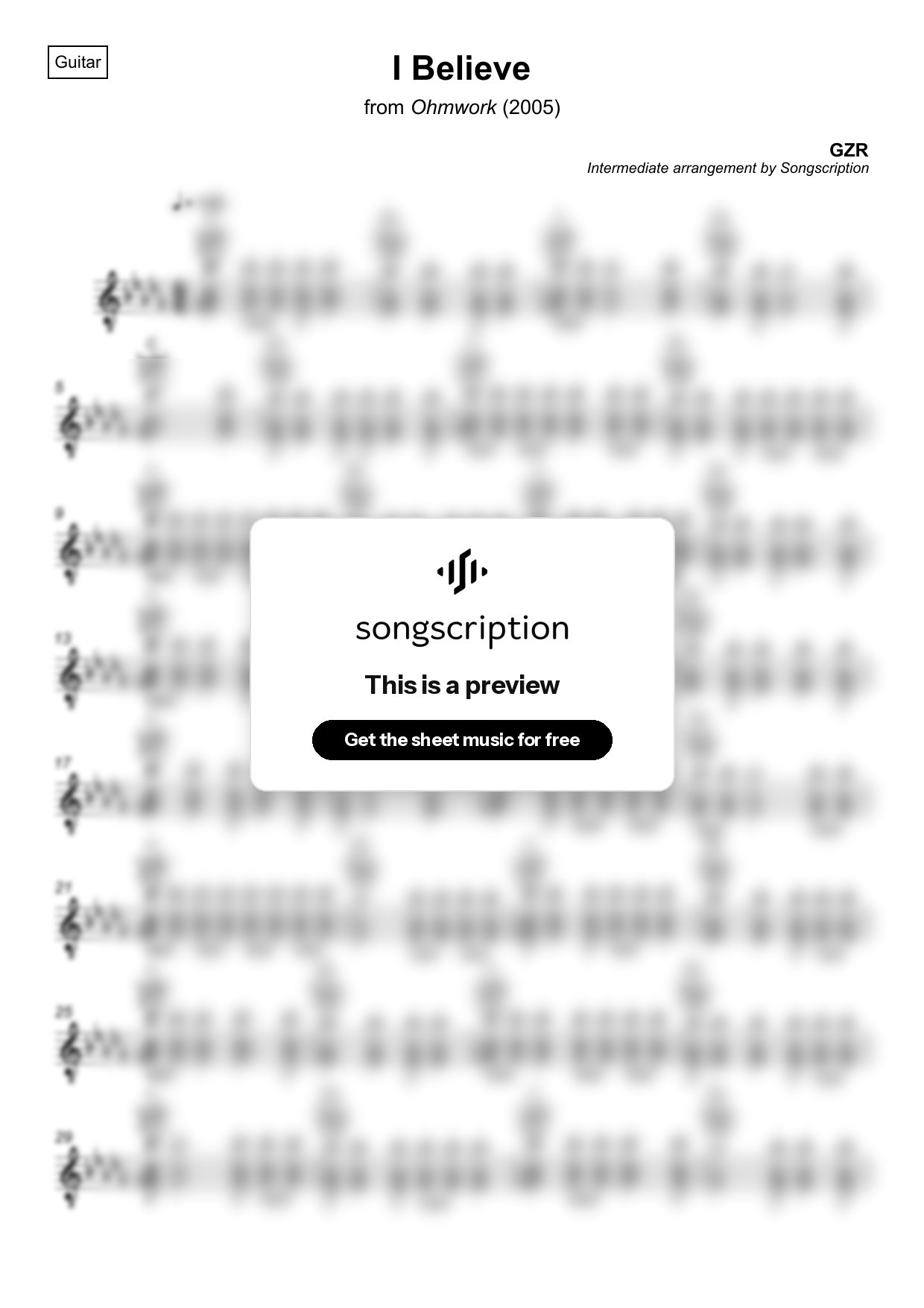 Intermediate Acoustic Guitar Sheet Music for "I Believe" by GZR