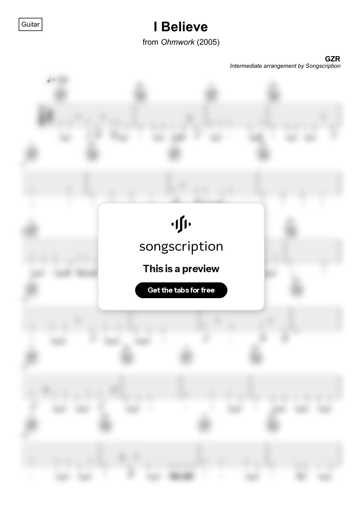 Intermediate Acoustic Guitar Tabs for "I Believe" by GZR