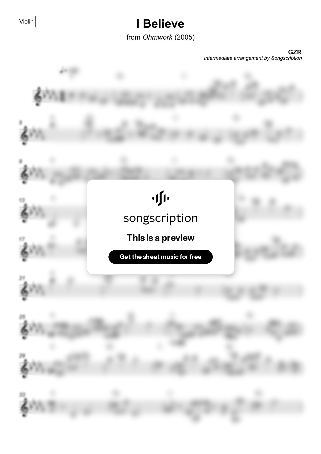 Intermediate Violin Sheet Music for "I Believe" by GZR