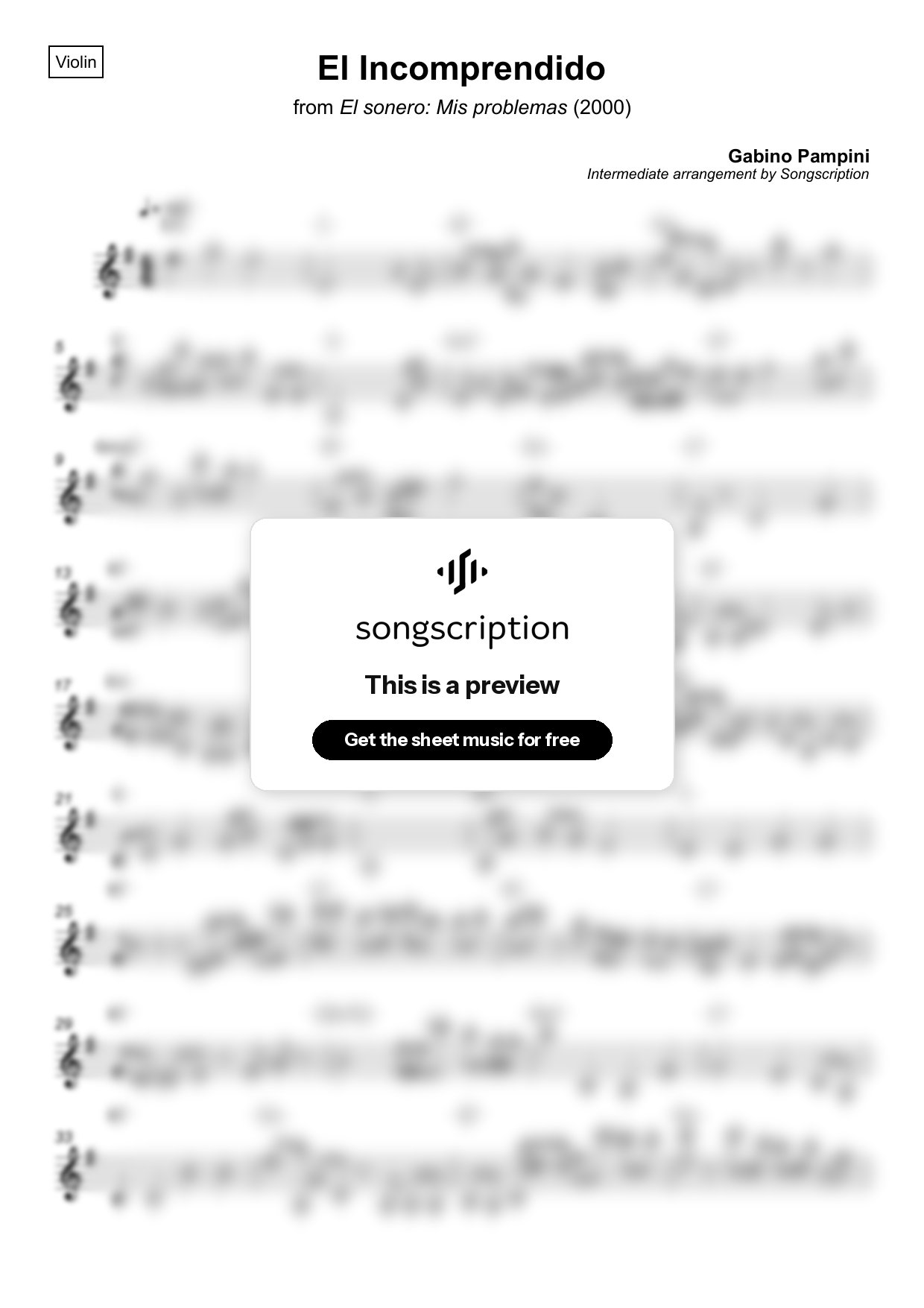 Intermediate Violin Sheet Music for "El Incomprendido" by Gabino Pampini