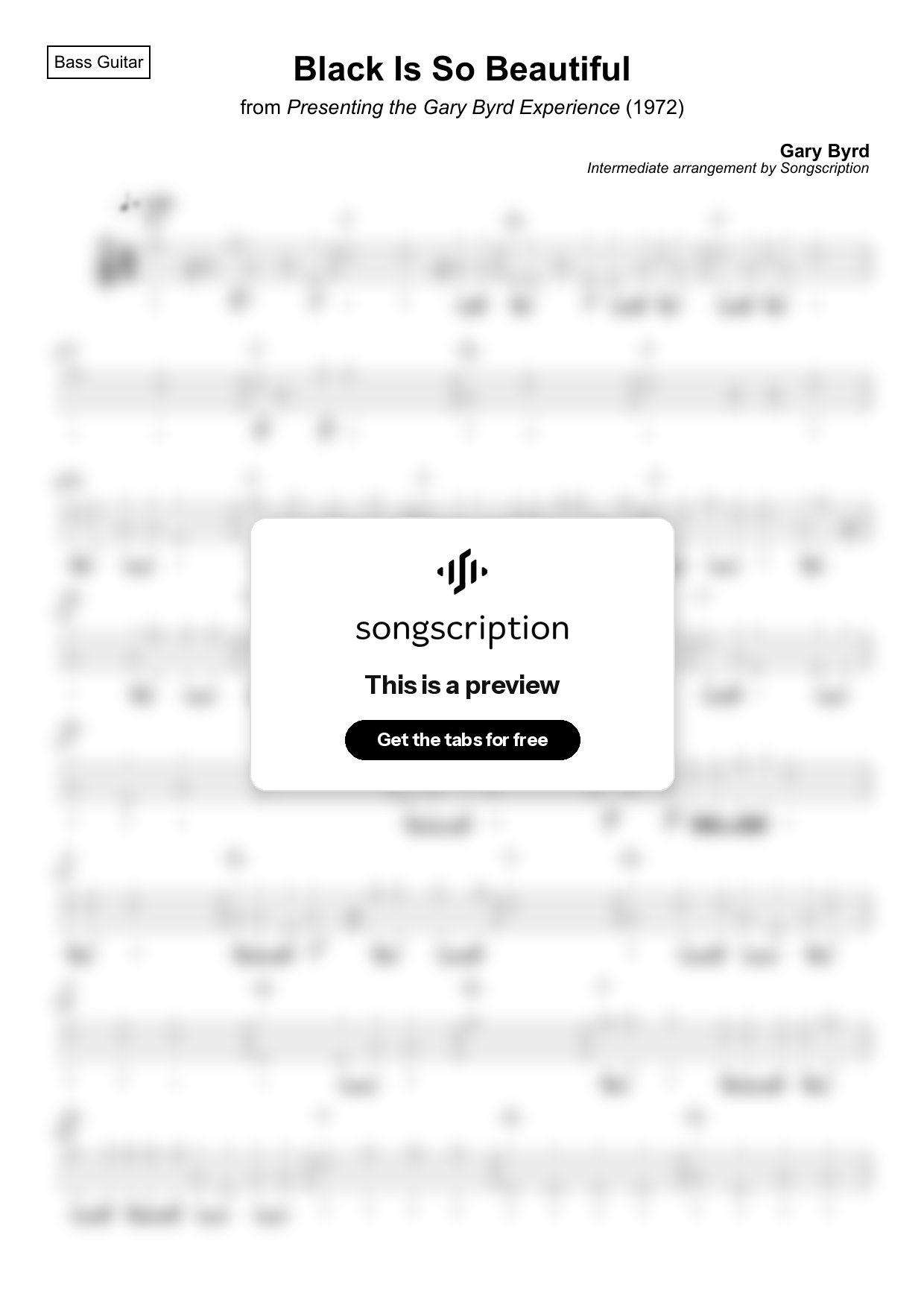 Intermediate Bass Guitar Tabs for "Black Is So Beautiful" by Gary Byrd