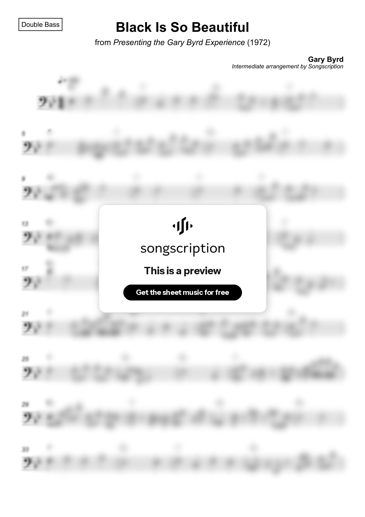 Intermediate Double Bass Sheet Music for "Black Is So Beautiful" by Gary Byrd