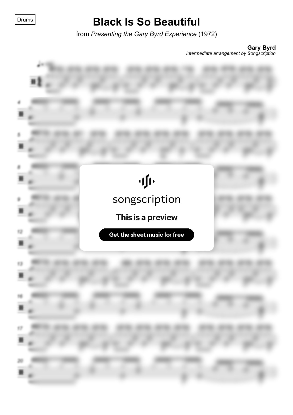 Intermediate Drums Sheet Music for "Black Is So Beautiful" by Gary Byrd