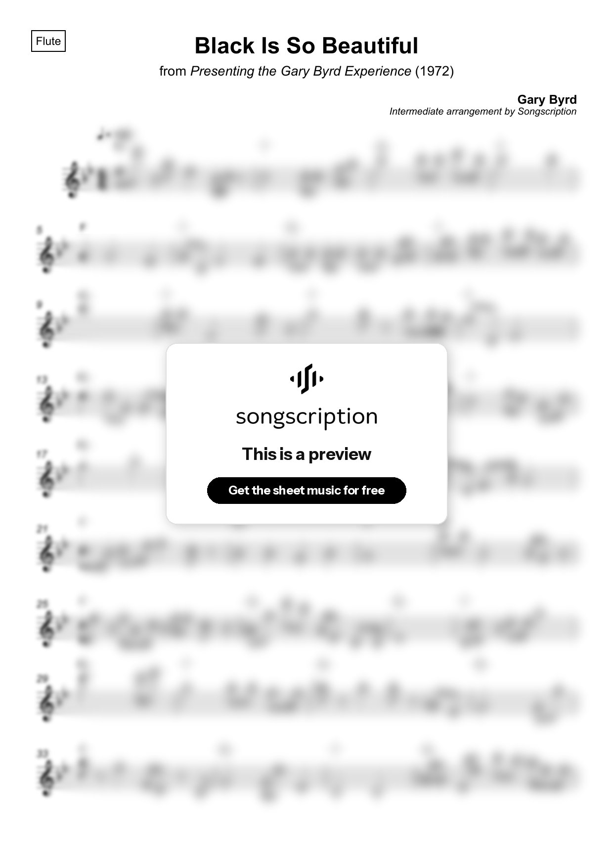 Intermediate Flute Sheet Music for "Black Is So Beautiful" by Gary Byrd