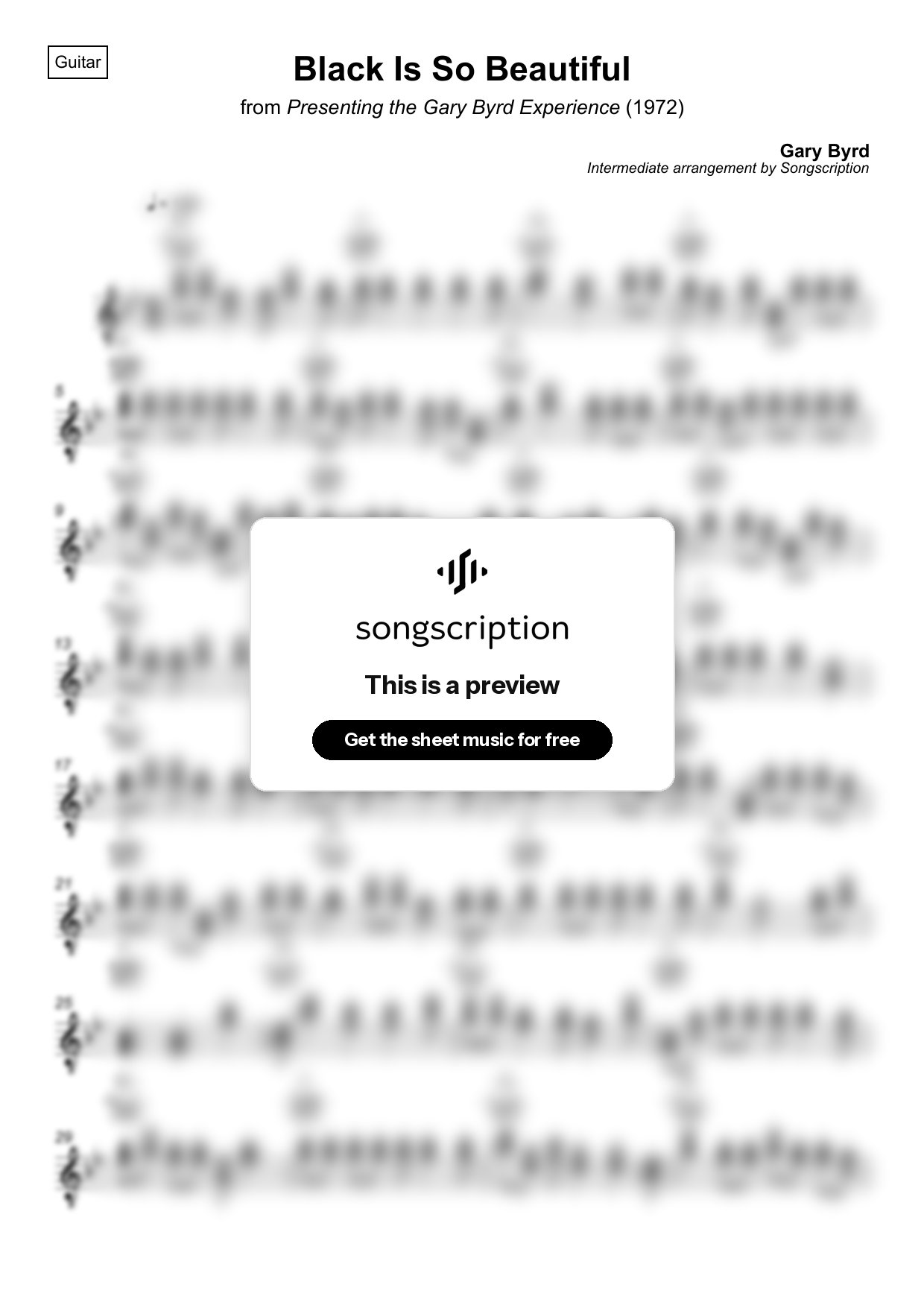 Intermediate Acoustic Guitar Sheet Music for "Black Is So Beautiful" by Gary Byrd
