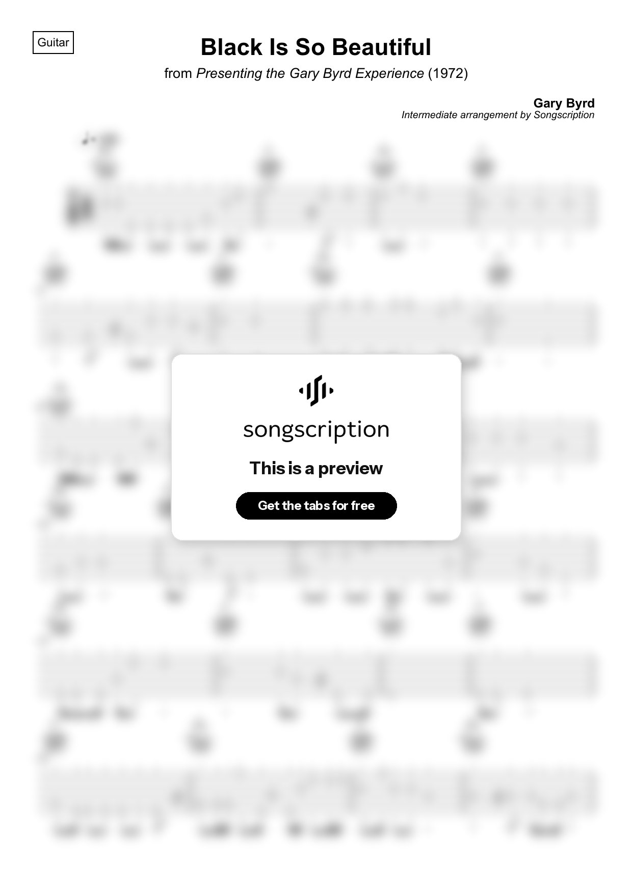 Intermediate Acoustic Guitar Tabs for "Black Is So Beautiful" by Gary Byrd