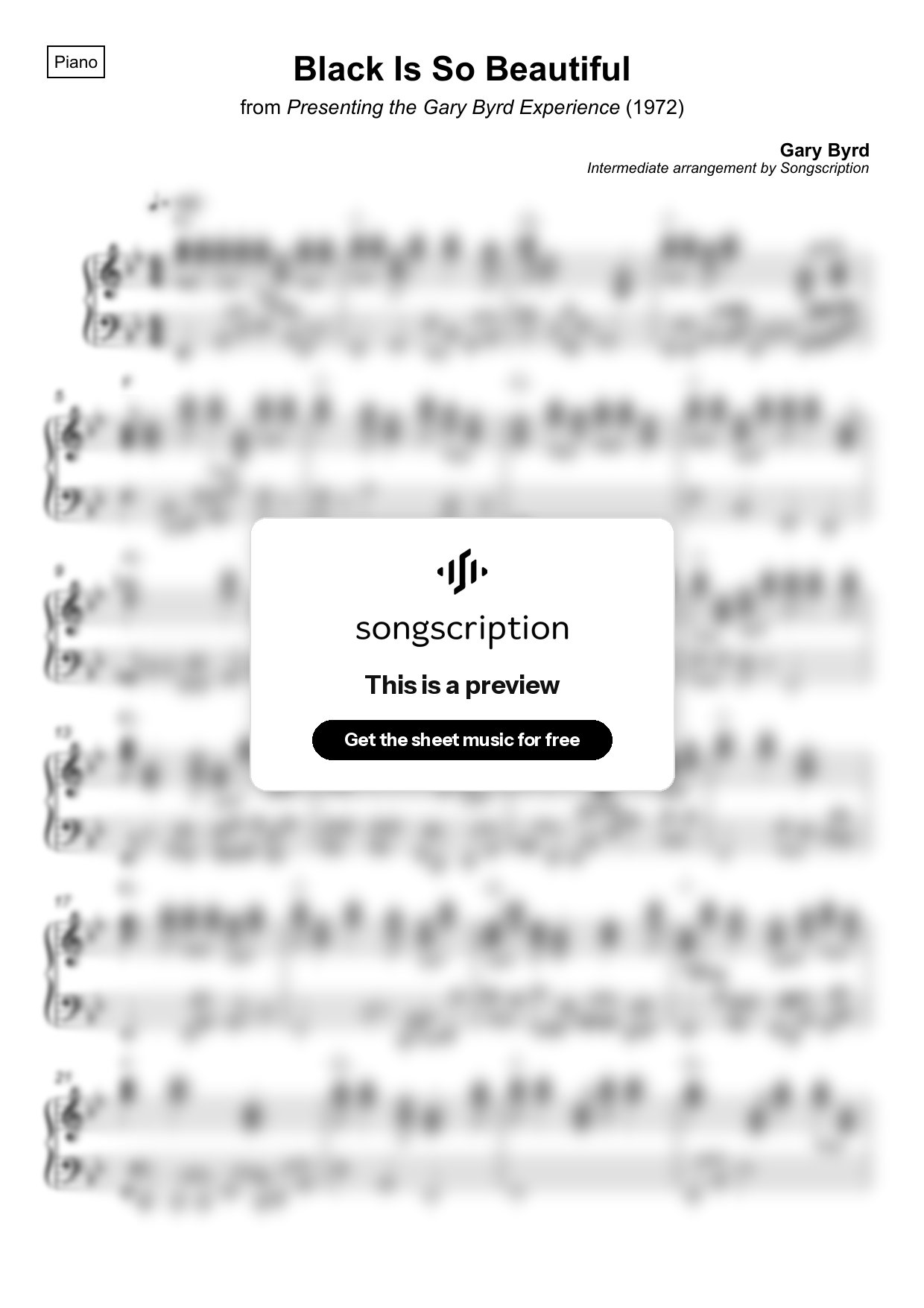 Intermediate Piano Sheet Music for "Black Is So Beautiful" by Gary Byrd