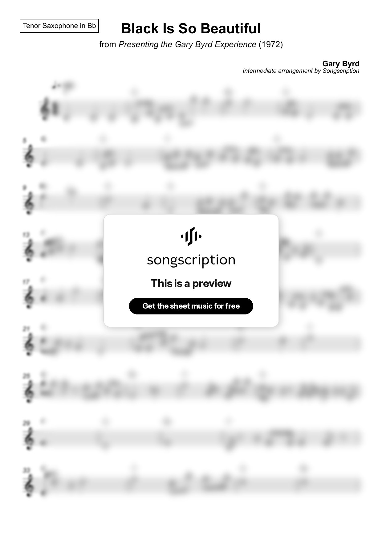 Intermediate Tenor Sax Sheet Music for "Black Is So Beautiful" by Gary Byrd