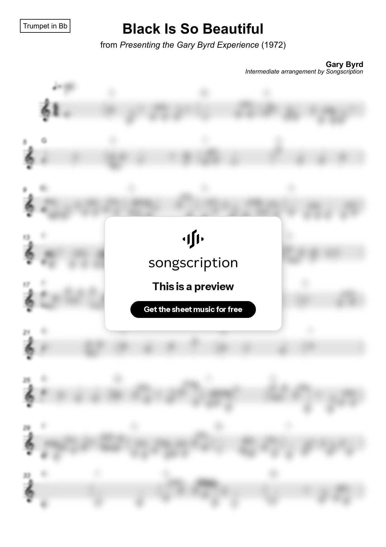 Intermediate Trumpet Sheet Music for "Black Is So Beautiful" by Gary Byrd
