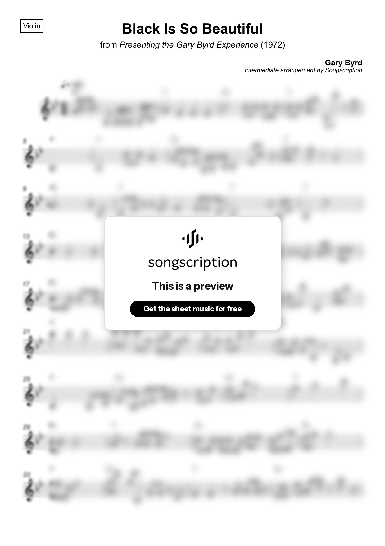 Intermediate Violin Sheet Music for "Black Is So Beautiful" by Gary Byrd