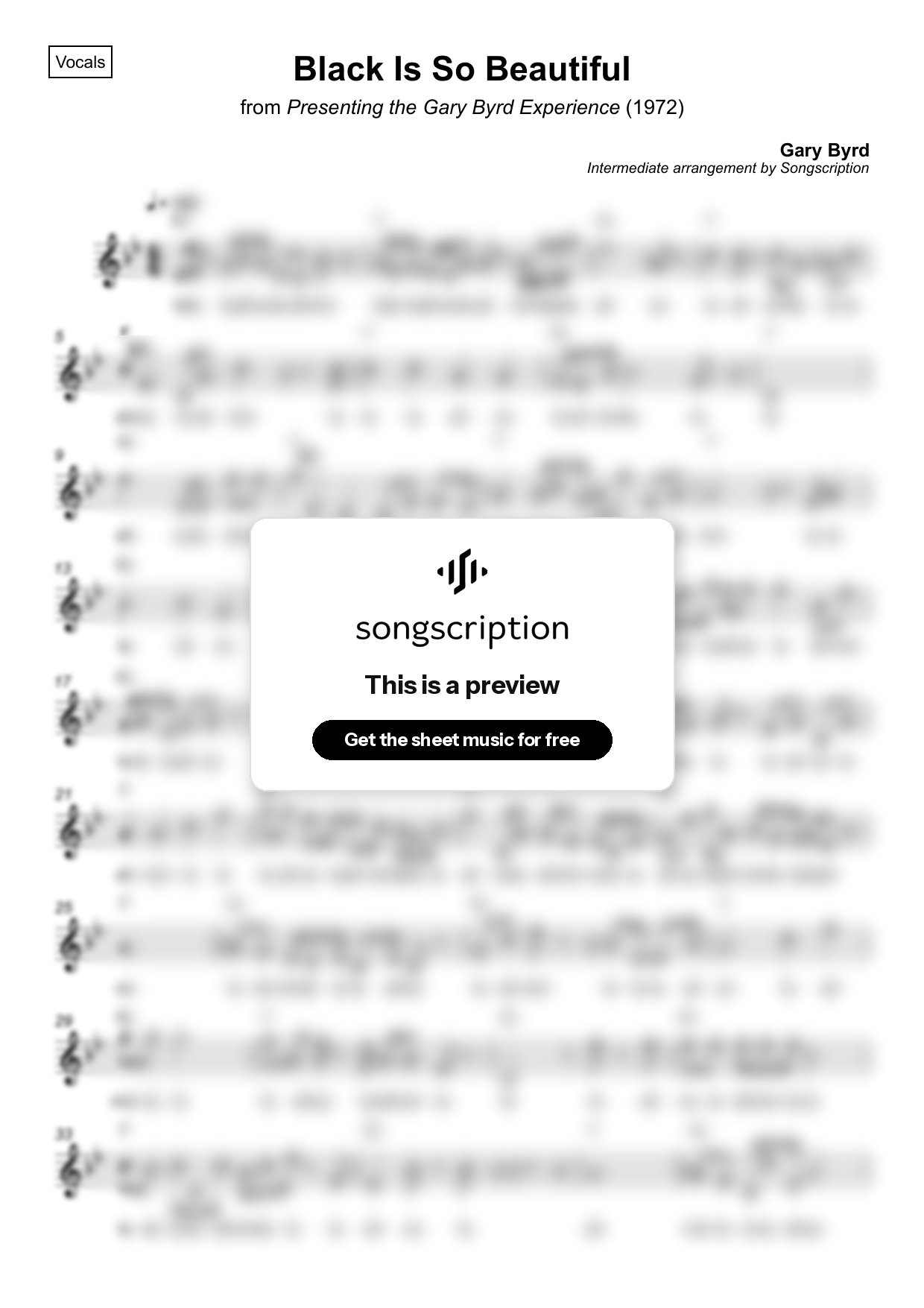 Intermediate Vocals Sheet Music for "Black Is So Beautiful" by Gary Byrd