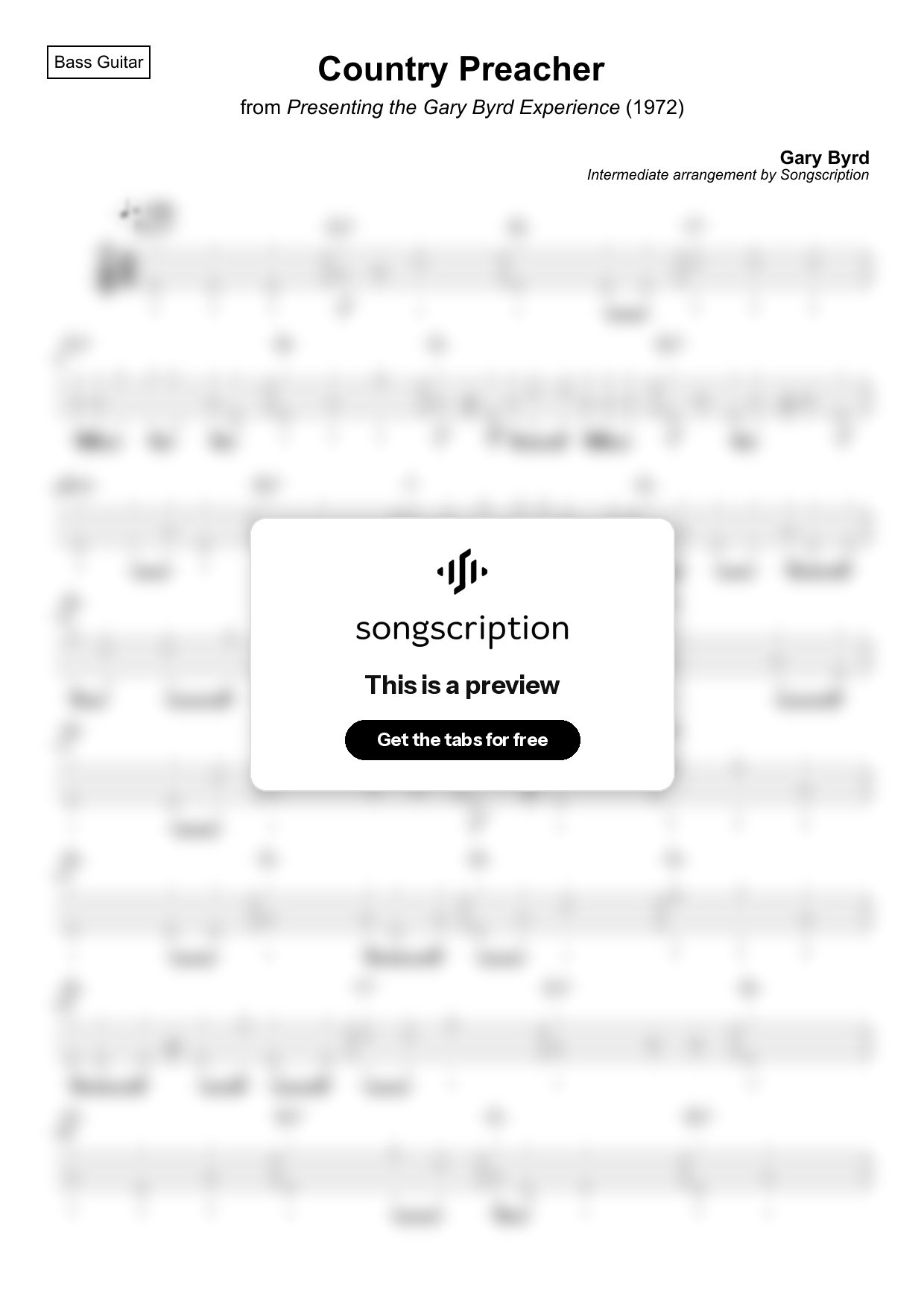 Intermediate Bass Guitar Tabs for "Country Preacher" by Gary Byrd