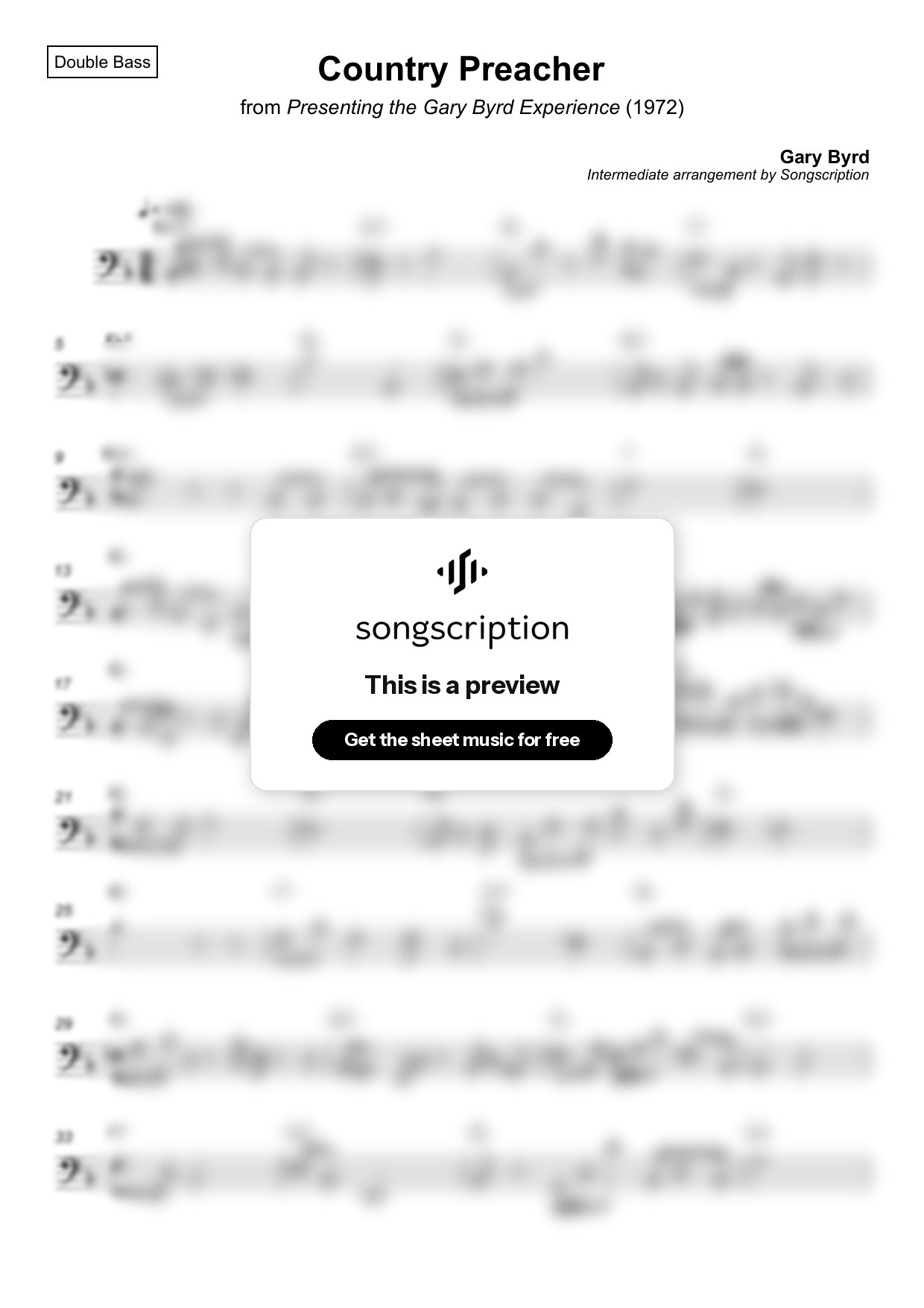 Intermediate Double Bass Sheet Music for "Country Preacher" by Gary Byrd