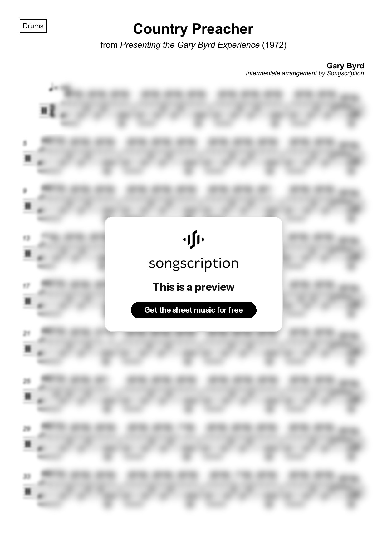 Intermediate Drums Sheet Music for "Country Preacher" by Gary Byrd