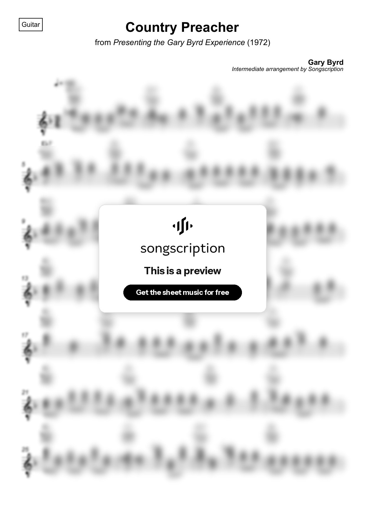 Intermediate Acoustic Guitar Sheet Music for "Country Preacher" by Gary Byrd