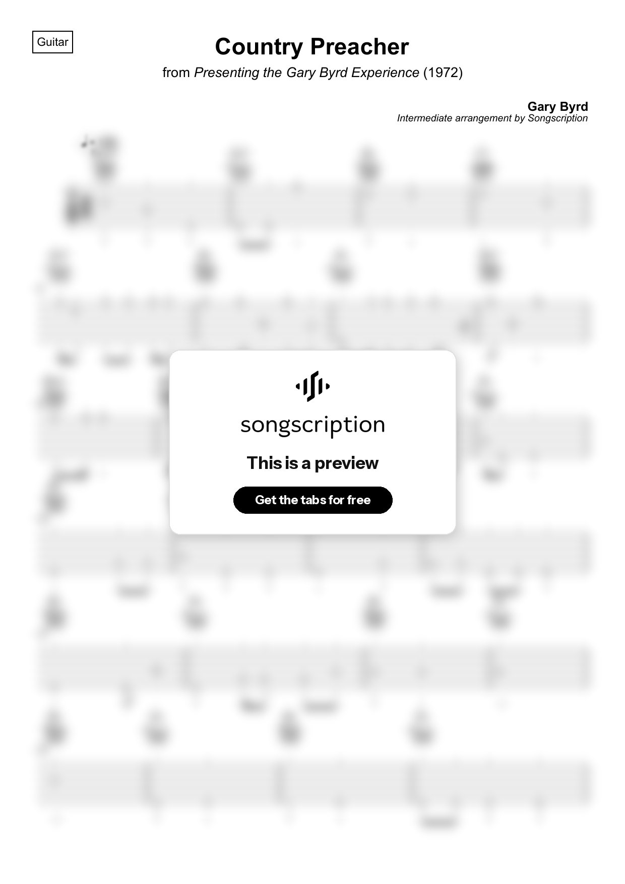 Intermediate Acoustic Guitar Tabs for "Country Preacher" by Gary Byrd