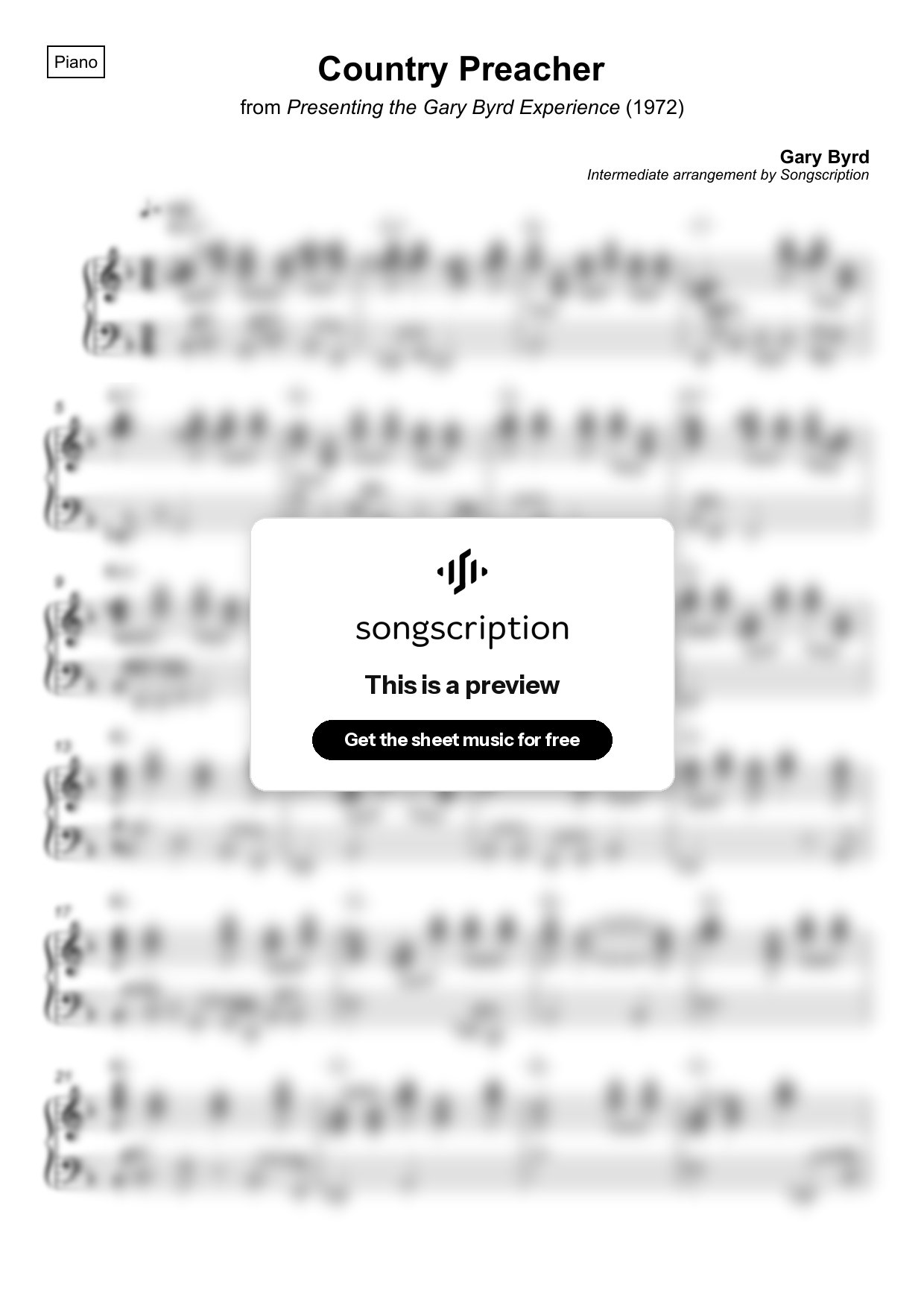 Intermediate Piano Sheet Music for "Country Preacher" by Gary Byrd