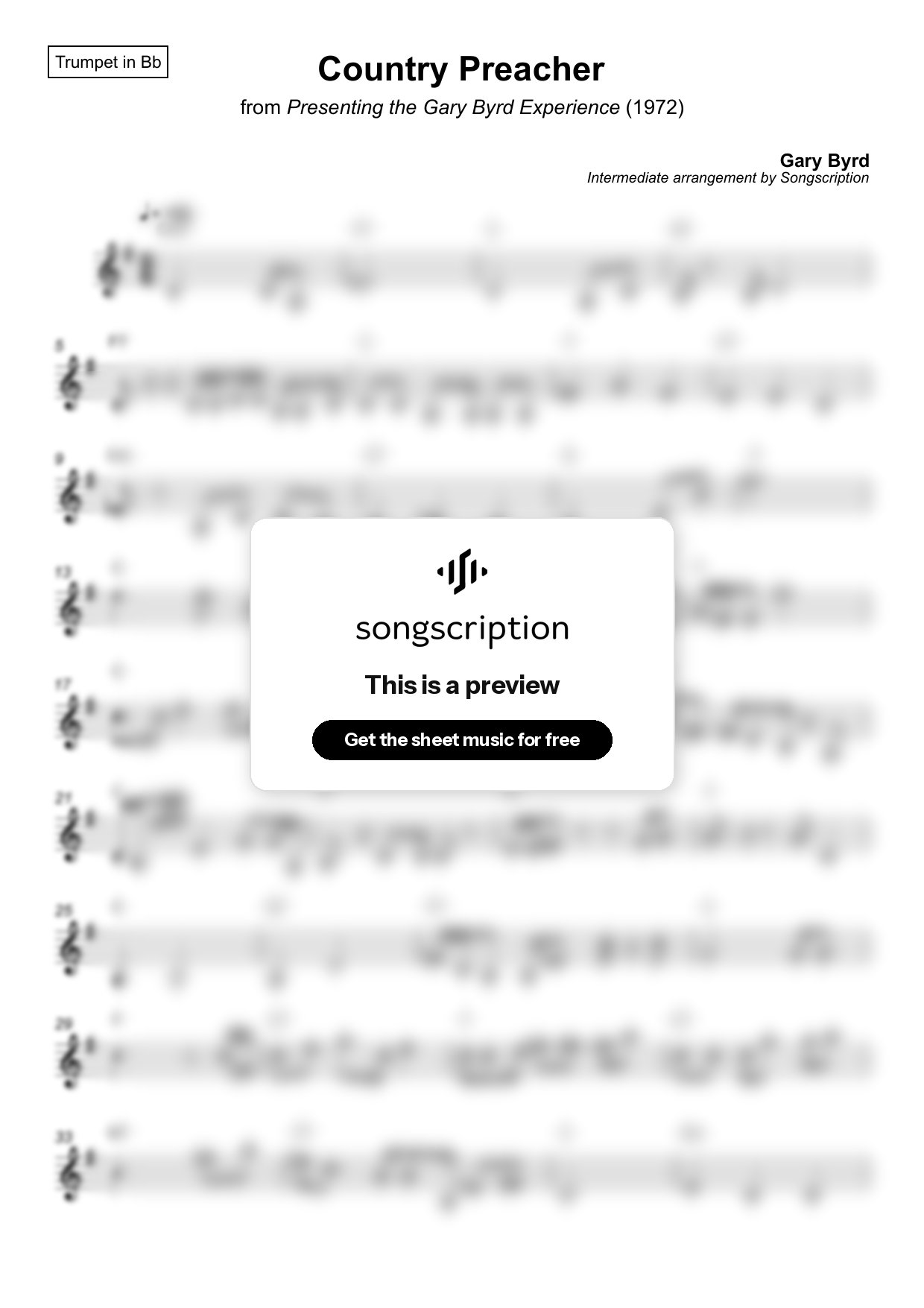 Intermediate Trumpet Sheet Music for "Country Preacher" by Gary Byrd