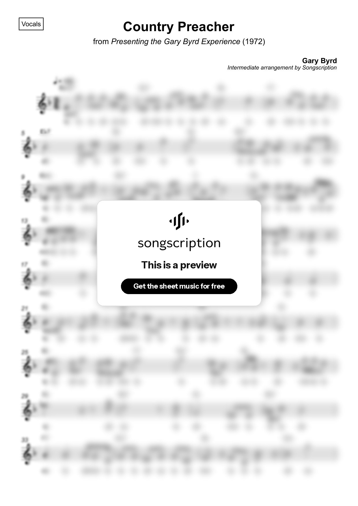 Intermediate Vocals Sheet Music for "Country Preacher" by Gary Byrd
